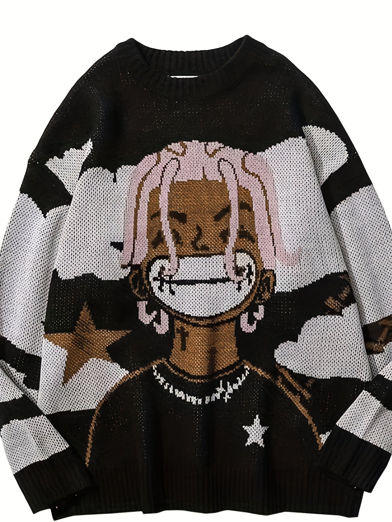 Antmvs Graphic Print Knit Sweater, Casual Crew Neck Long Sleeve Sweater, Women's Clothing