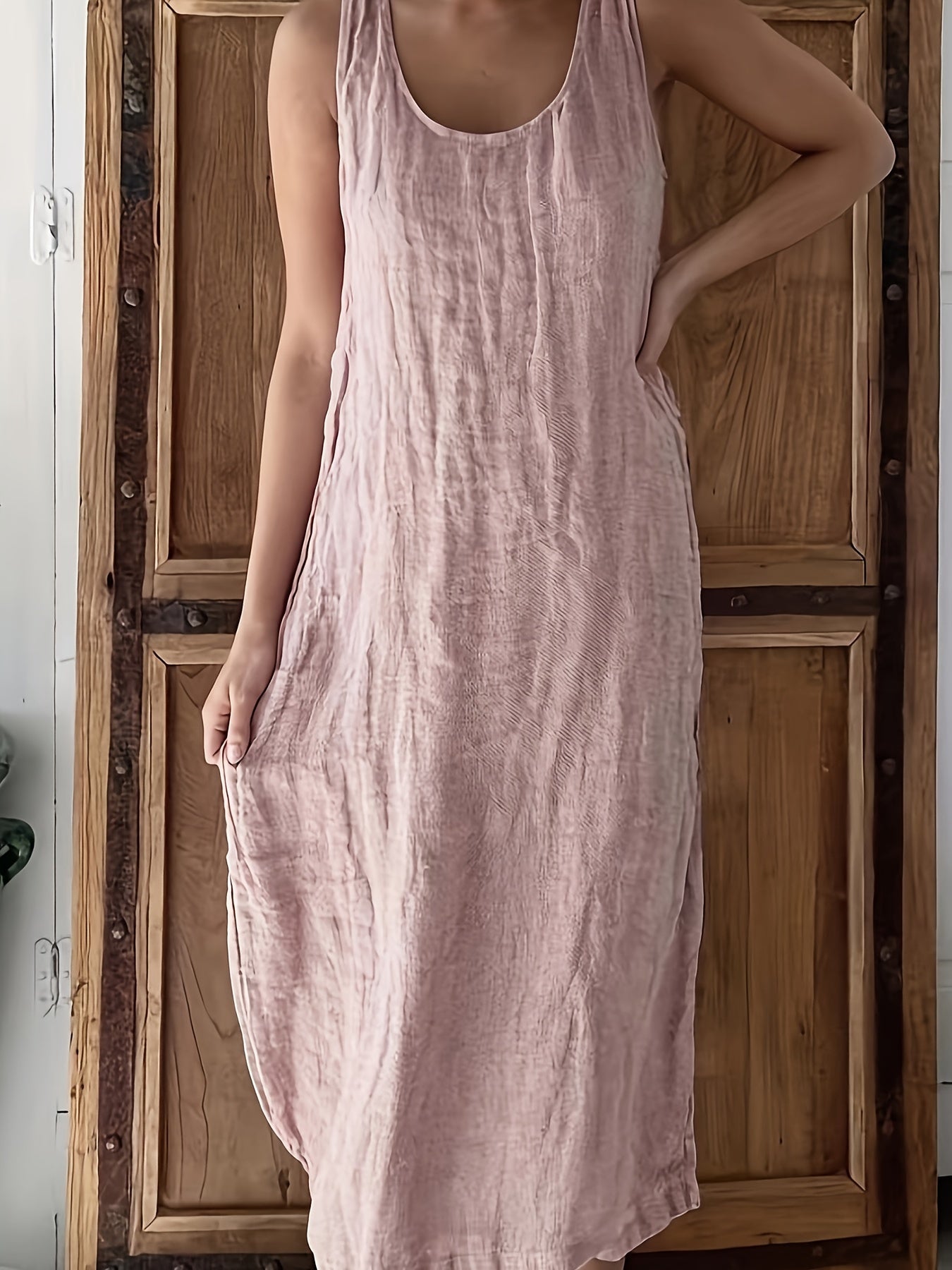 Antmvs Solid Color Crew Neck Tank Dress, Casual Sleeveless Tank Dress For Every Day, Women's Clothing