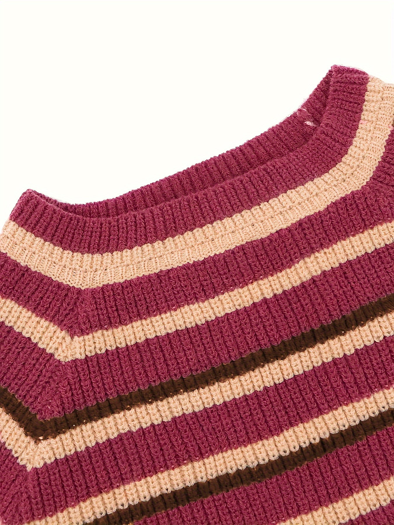 Antmvs Y2K Striped Crew Neck Knit Sweater, Bell Sleeve Crop Sweater For Spring & Fall, Women's Clothing