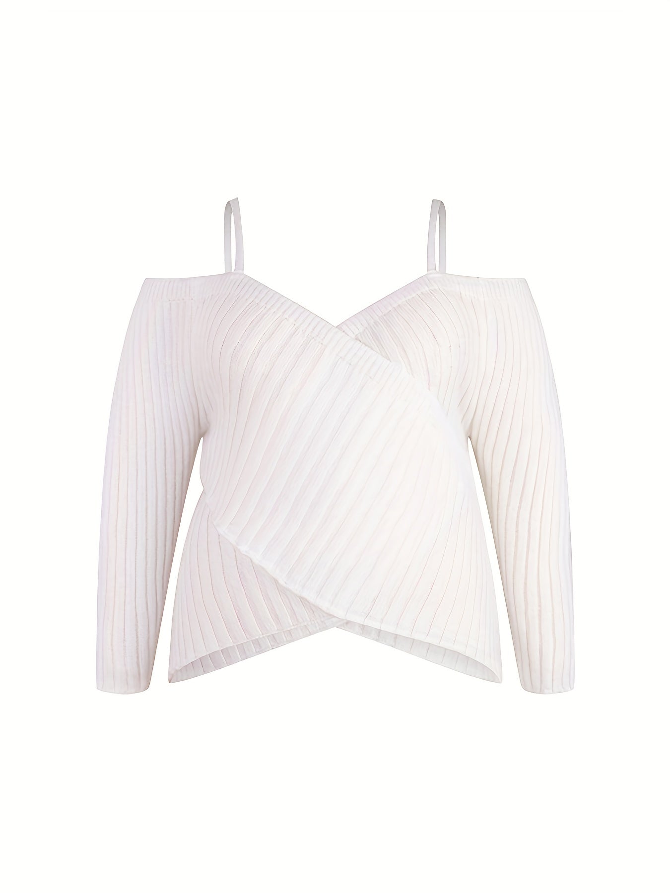 Antmvs Plus Size Sexy Sweater, Women's Plus Plain Ribbed Cold Shoulder V Neck Sweater Top