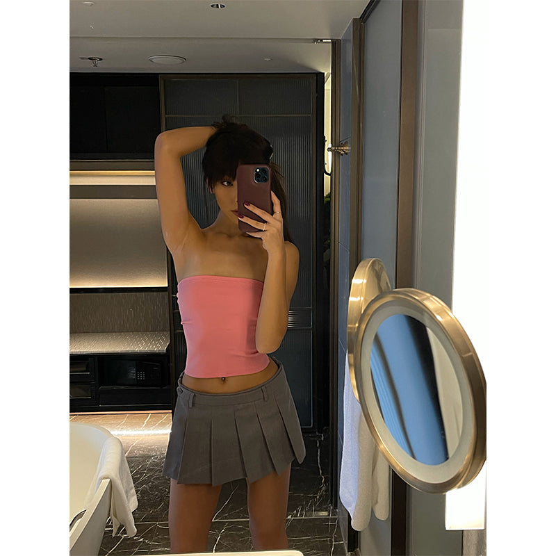 Antmvs Nana Solid Color Baby Pink Sleeveless Tube Cropped Top