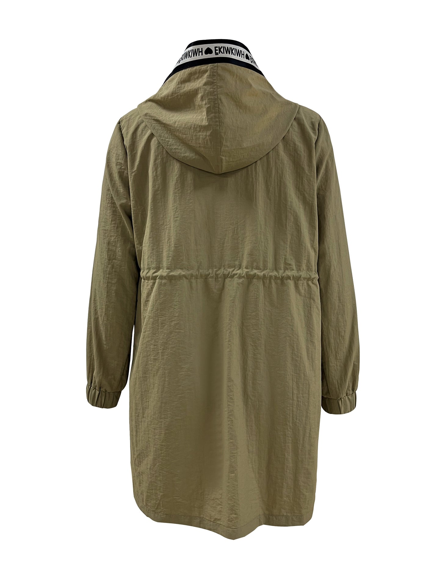 Antmvs Letter Tape Contrast Trim Hoodie Jacket, Casual Drawstring Long Sleeve Coat For Fall & Winter, Women's Clothing