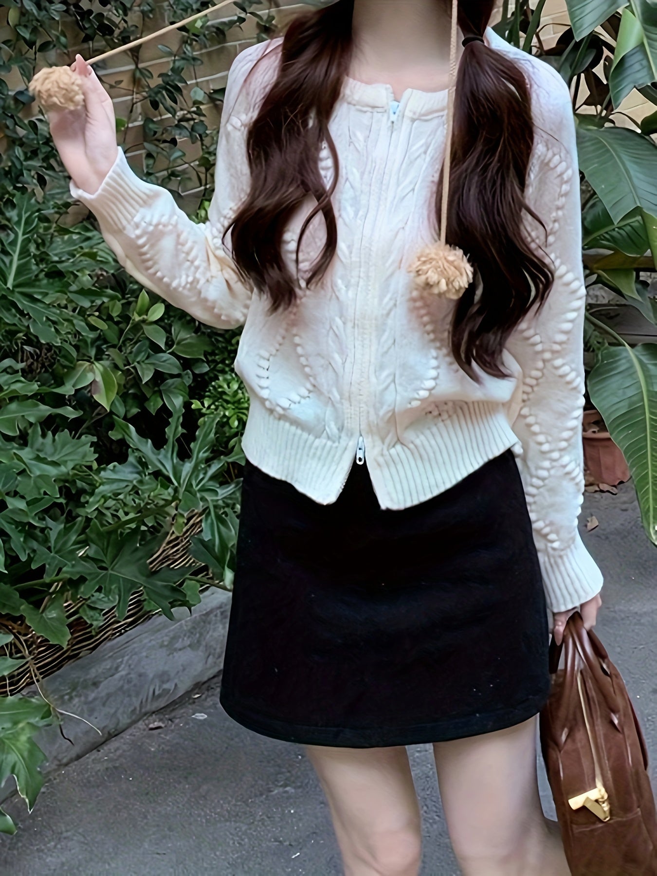 Antmvs Solid Zip Up Cable Knit Cardigan, Casual Long Sleeve Sweater For Spring & Fall, Women's Clothing