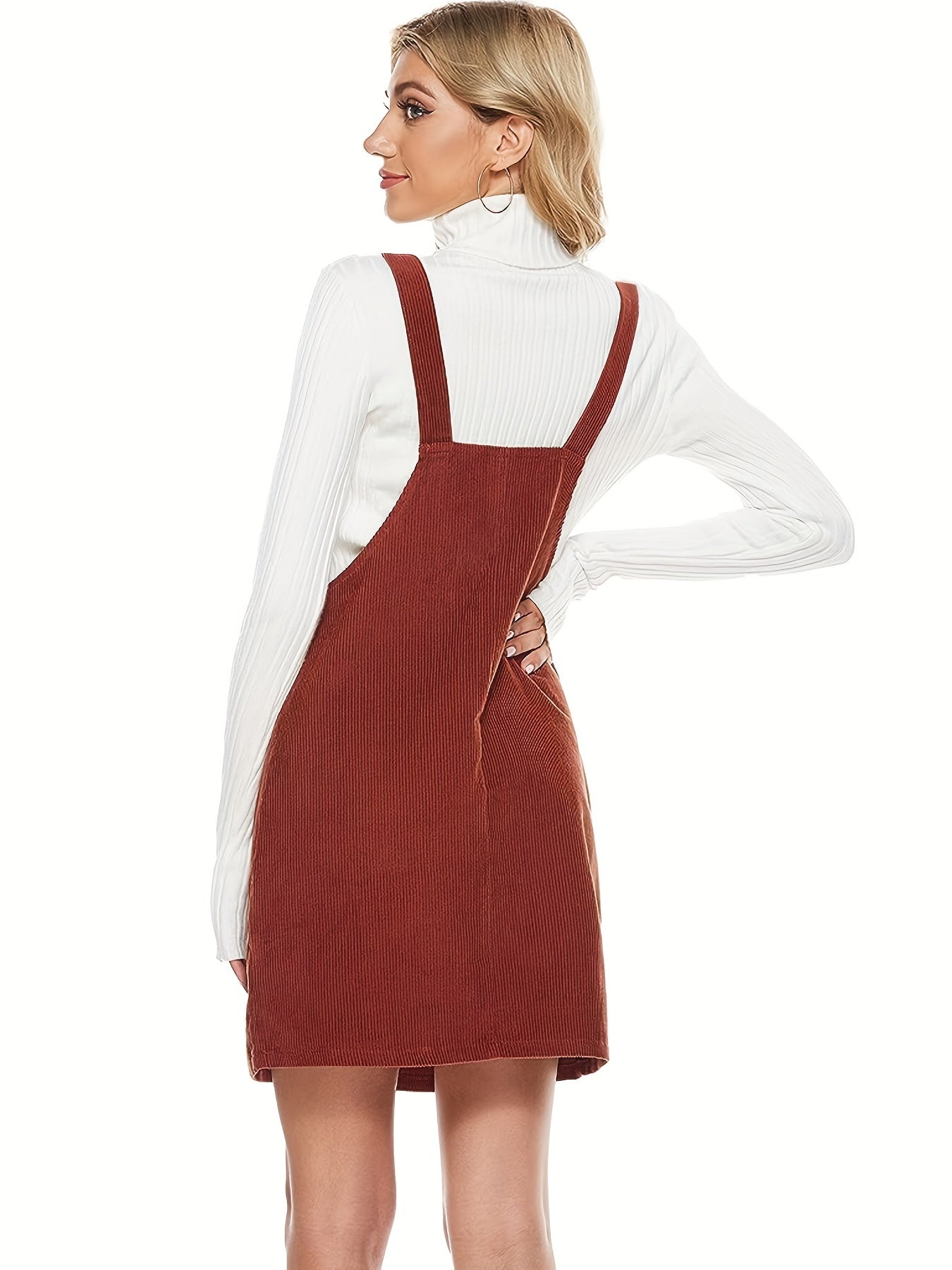 Antmvs Solid Overall Mini Dress, Casual Sleeveless Pocket Front Dress, Women's Clothing