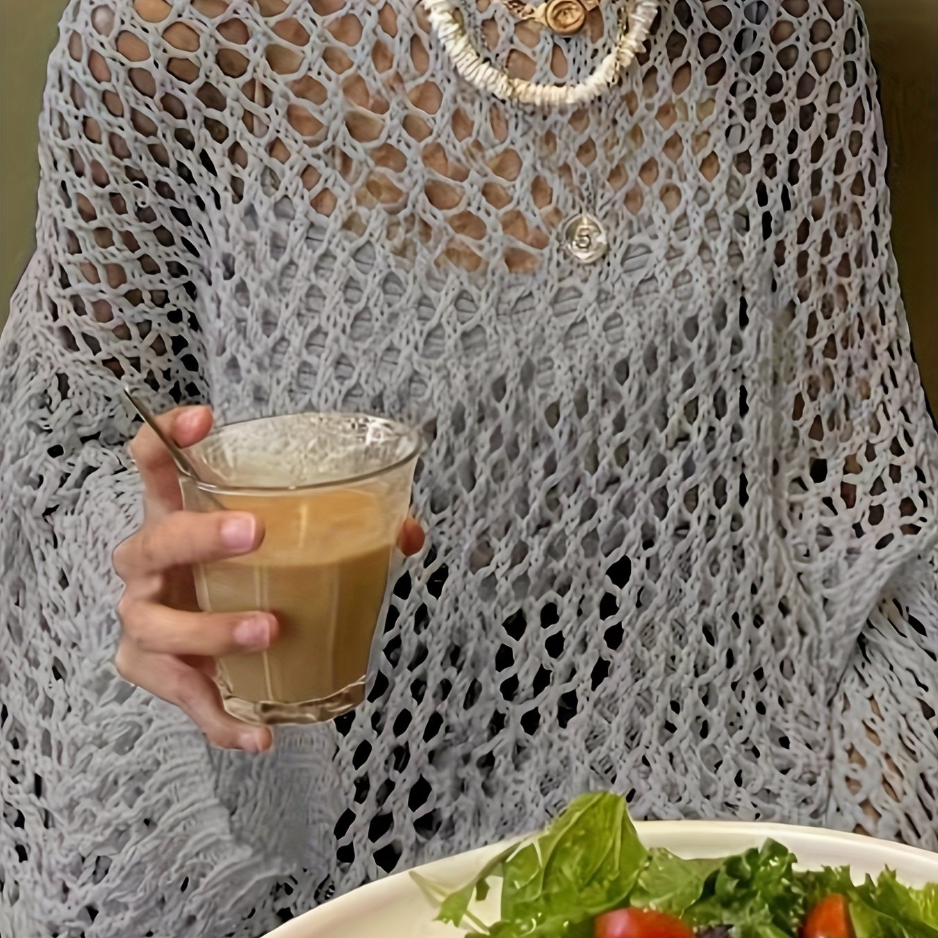 Antmvs Crochet Cover Up Knitted Top, Casual Long Sleeve Sweater For Spring & Summer, Women's Clothing
