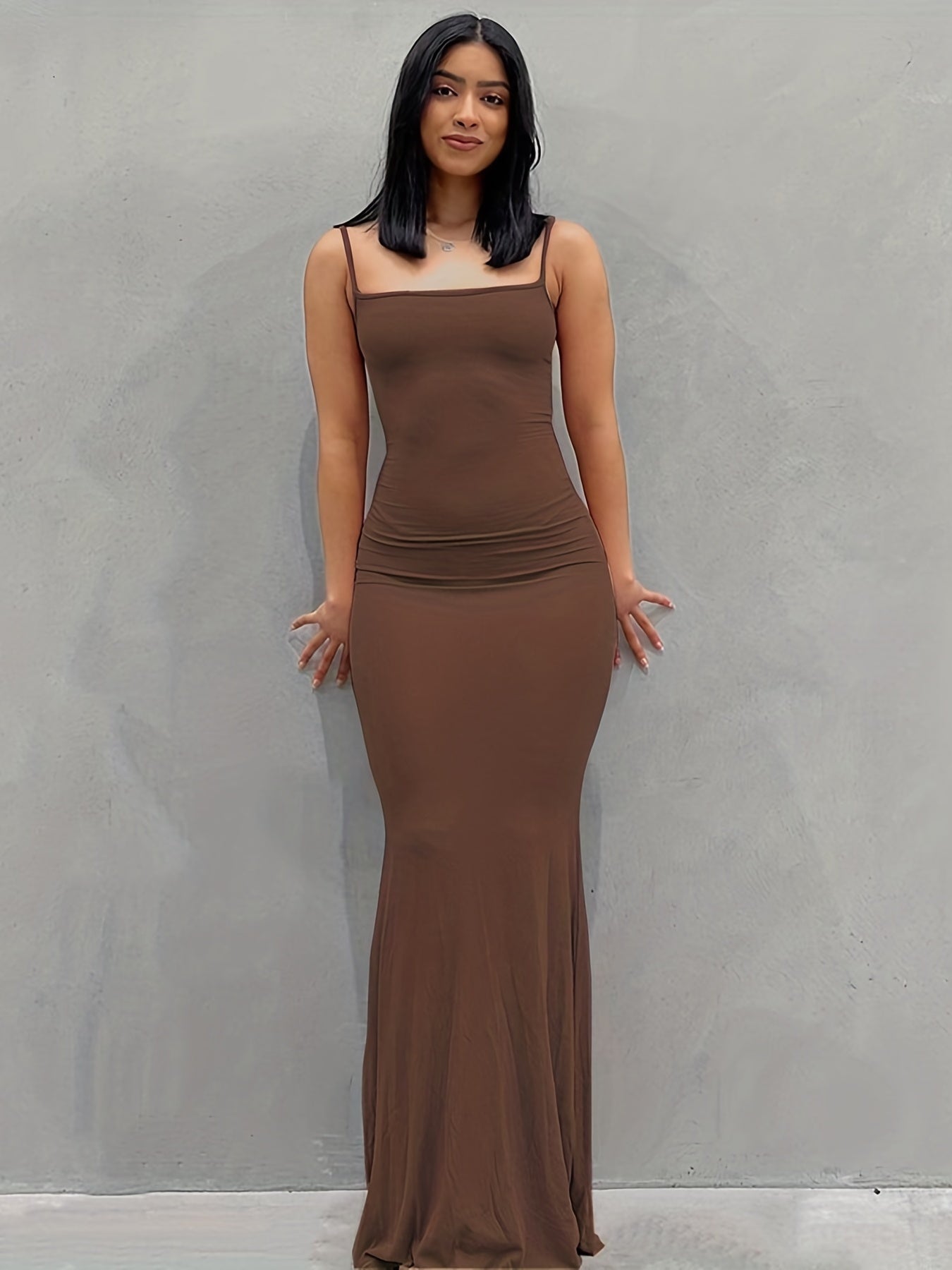 Antmvs Cami Bodycon Dresses ,Sexy Maxi Sleeveless Solid For Party Night, Women's Dresses
