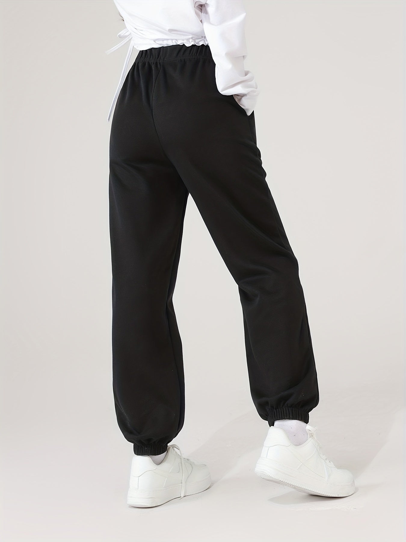 Antmvs Women's Elastic Solid Color High Waist Sweatpants Autumn And Winter, Comfortable Loose Workout Pocket Jogger Pants, Women's Activewear