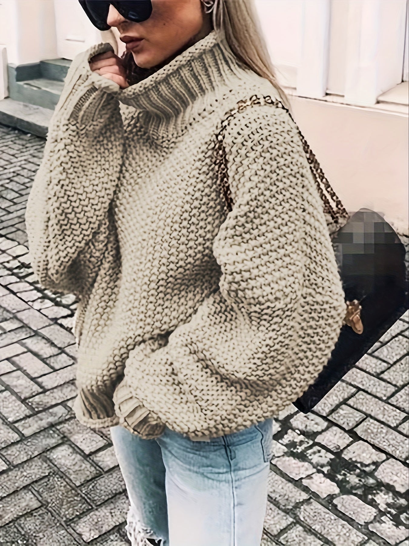 Antmvs Solid Turtle Neck Pullover Sweater, Casual Long Sleeve Sweater For Fall & Winter, Women's Clothing