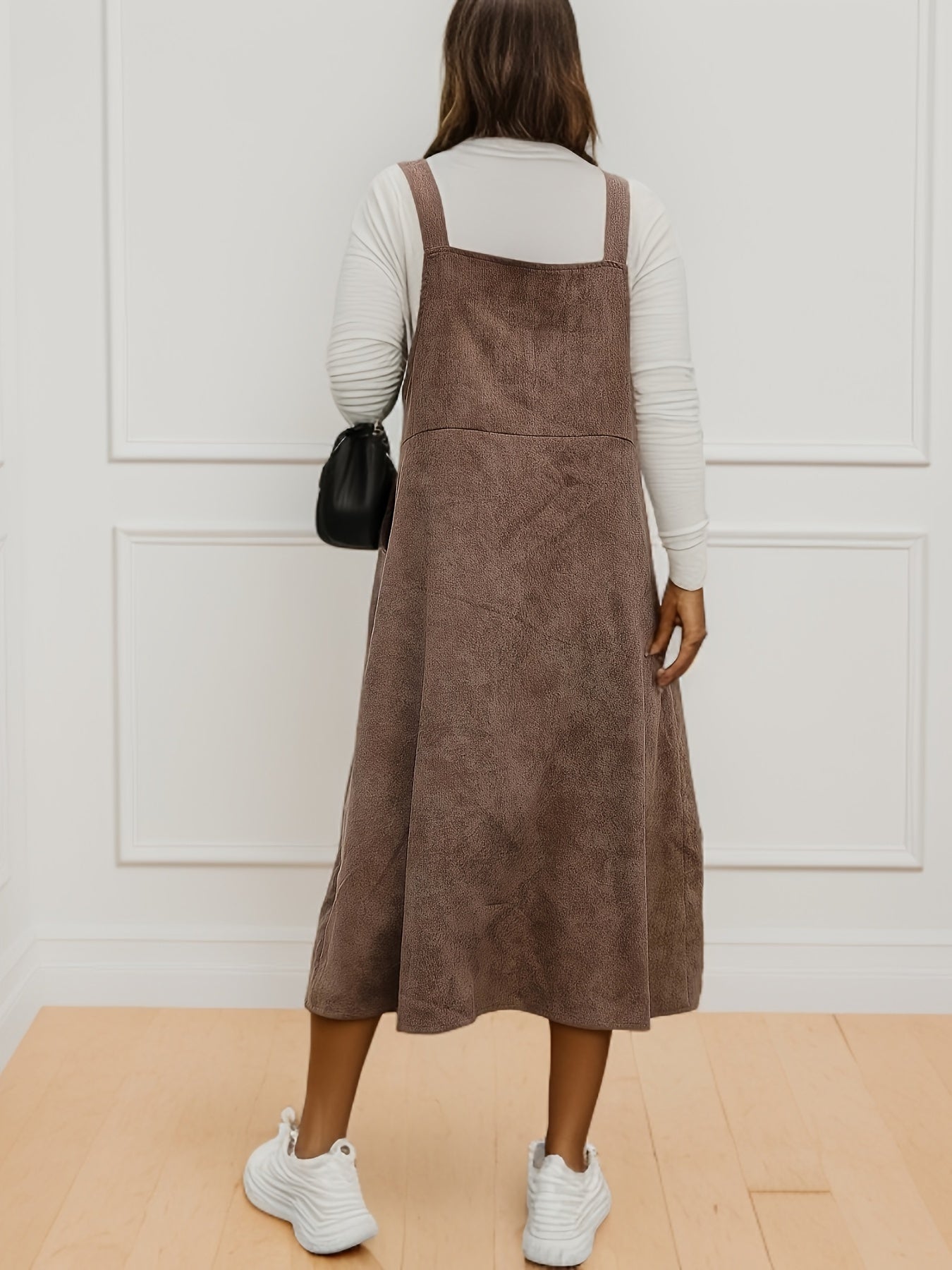 Antmvs Preppy Solid Cami Dress, Casual Sleeveless Simple Midi Dress For Spring & Fall, Women's Clothing