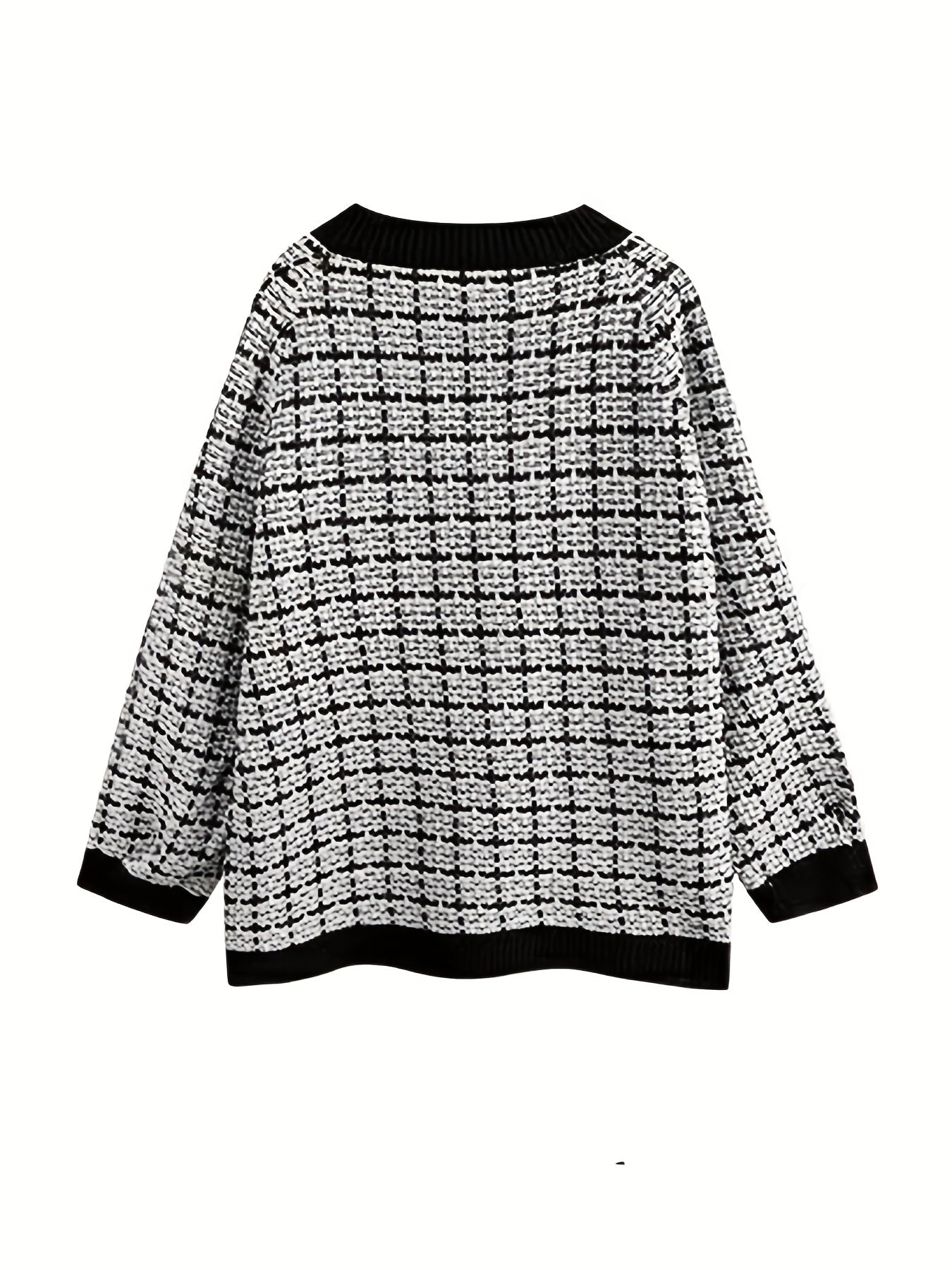 Antmvs Plaid Button Down Knit Cardigan, Vintage Long Sleeve Pocket Fashion Sweater, Women's Clothing