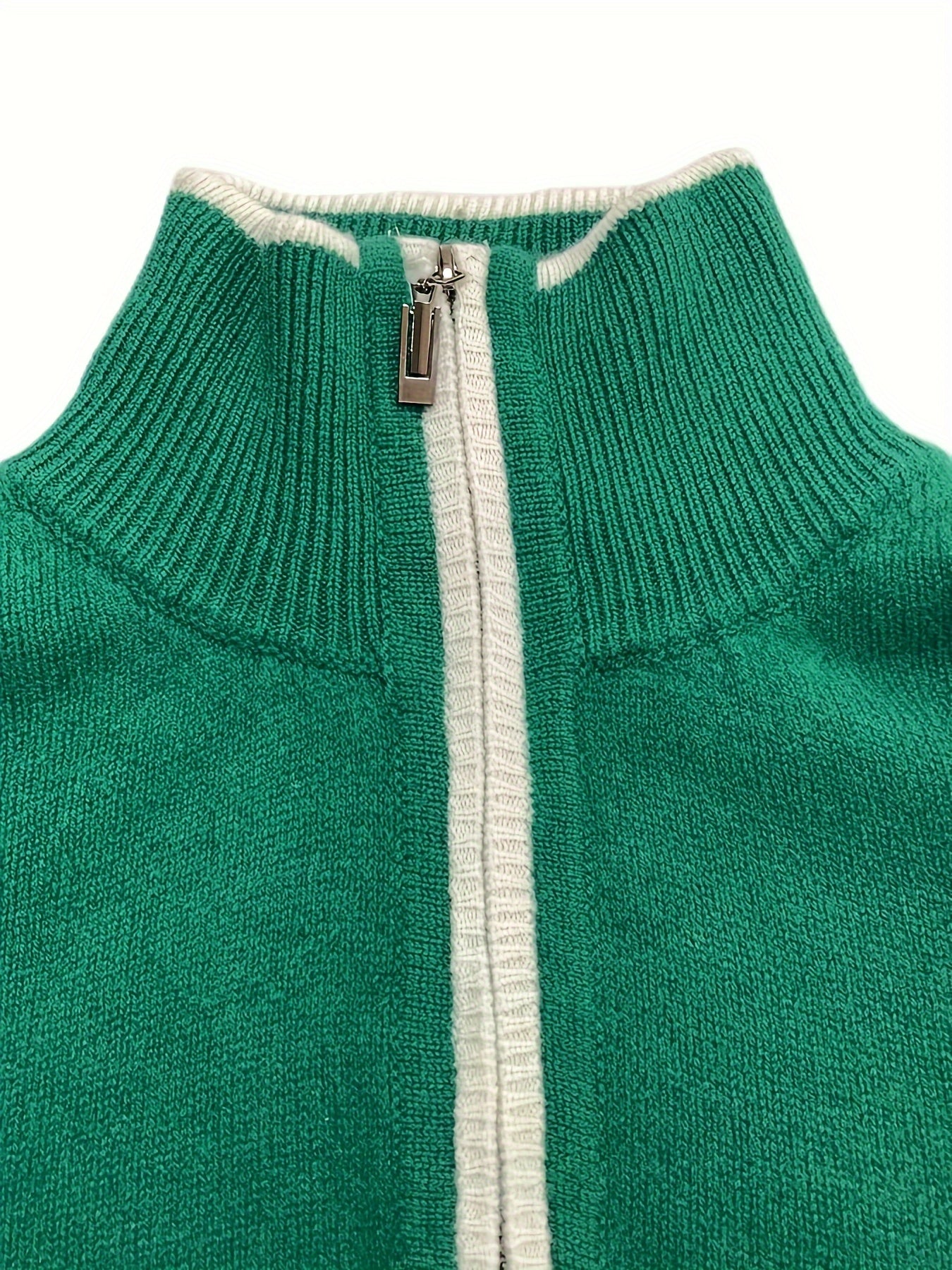 Antmvs Zip Turtle Neck Pullover Sweater, Casual Long Sleeve Wool Thermal Sweater, Women's Clothing