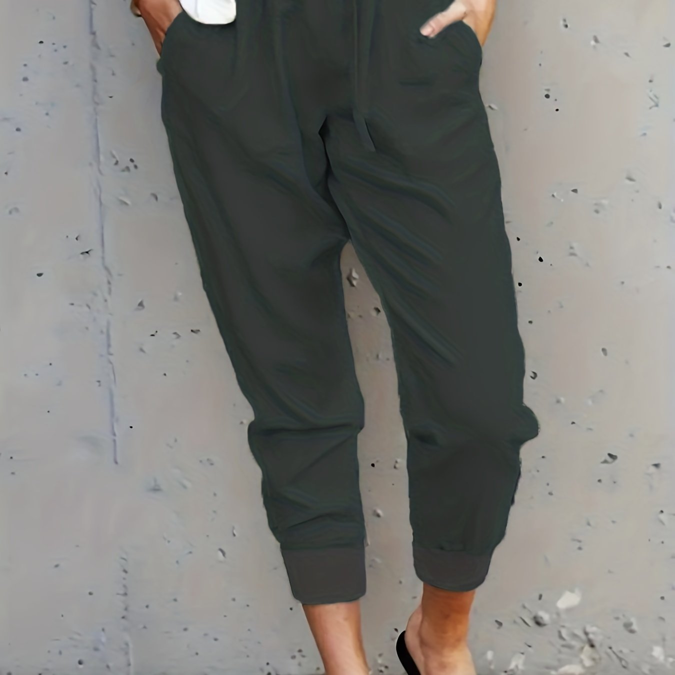 Antmvs Minimalist Drawstring Waist Pants, Solid Casual Pants For Spring & Summer, Women's Clothing