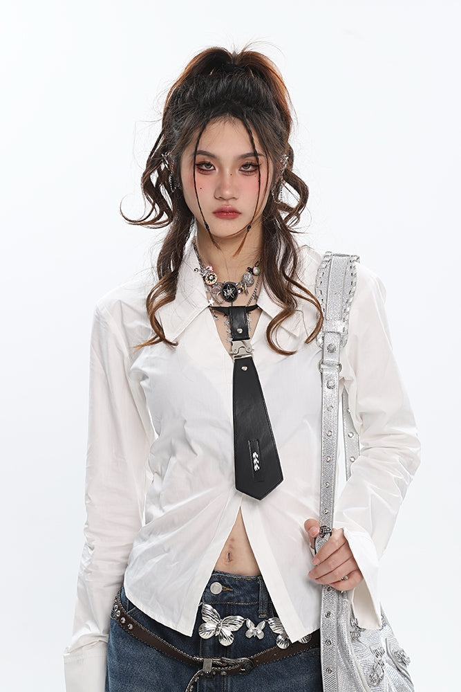 Antmvs Neo Basic Minimalist V-Neck Short Versatile Long Sleeve Office Shirt Top