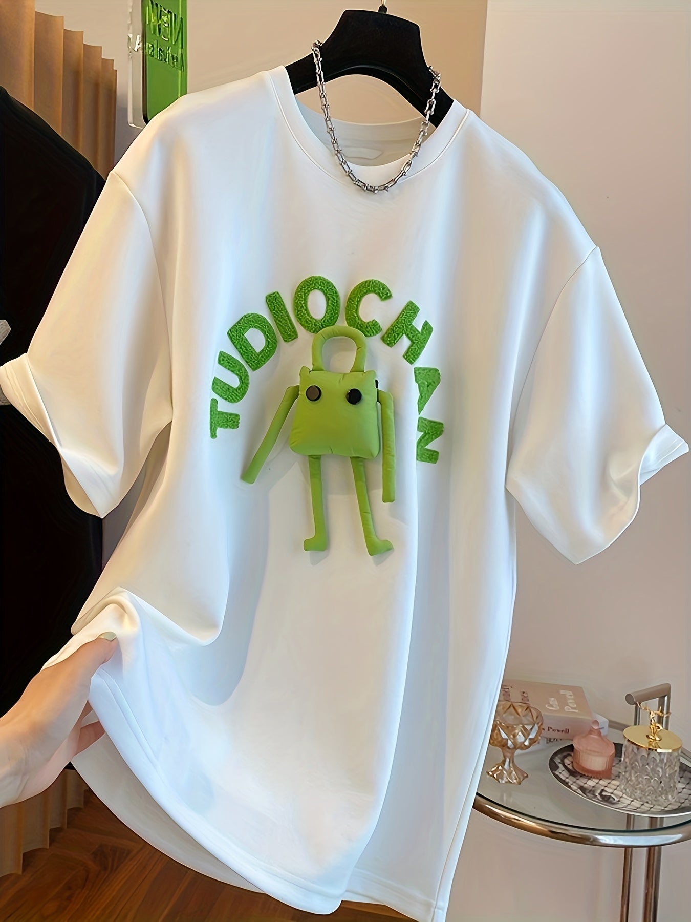 Antmvs Letter Pattern Crew Neck T-Shirt, Casual Short Sleeve Top For Spring & Summer, Women's Clothing