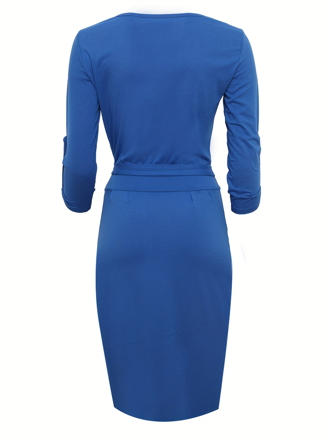 Antmvs Solid Simple Dress, Elegant Crew Neck Bodycon Knee Length Dress, Women's Clothing