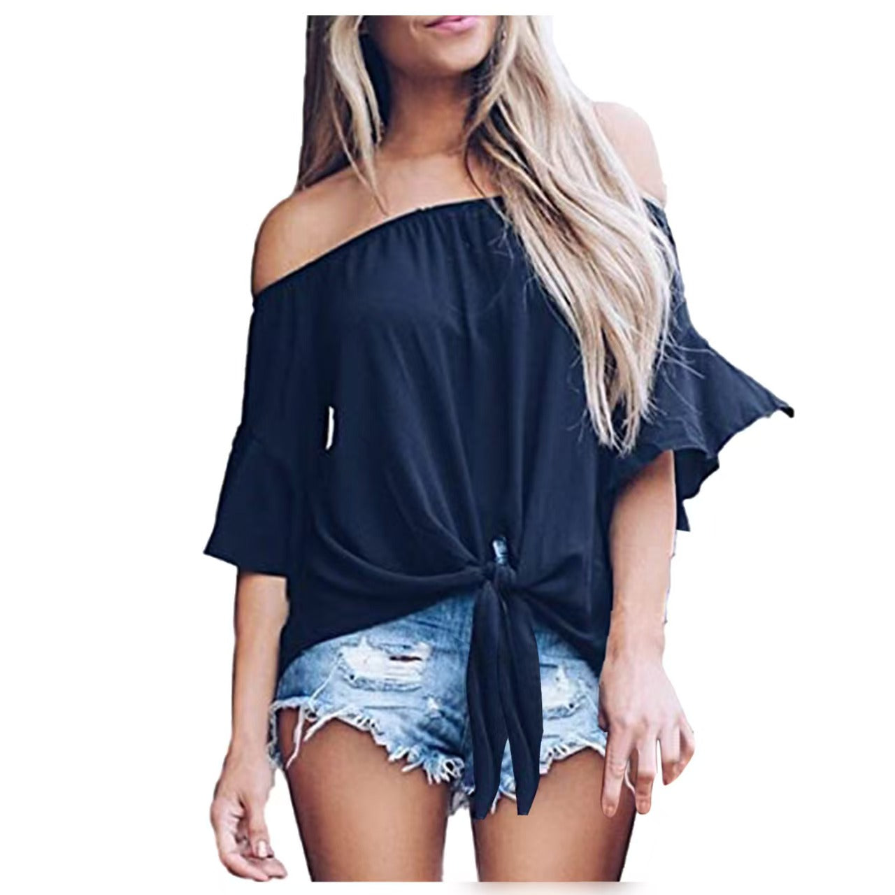 Elegant Solid Split Joint Off the Shoulder Tops