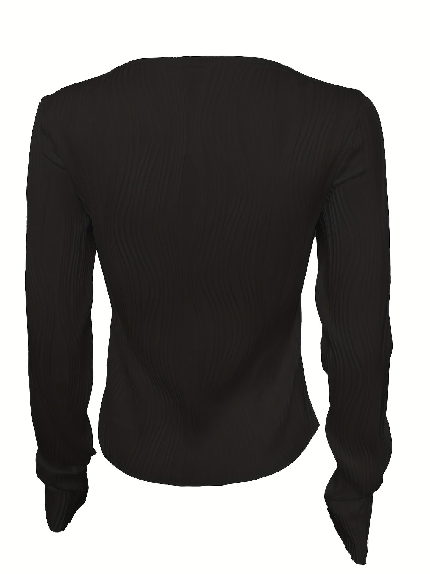 Antmvs Solid Textured Slim T-Shirt, Casual Long Sleeve T-Shirt For Spring & Fall, Women's Clothing