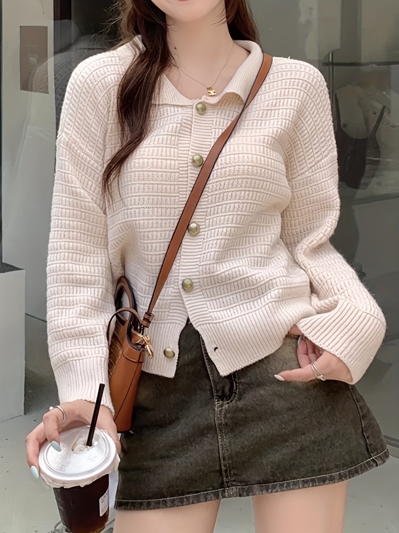 Antmvs Solid Button Front Cardigan, Casual Long Sleeve Drop Shoulder Outwear, Women's Clothing