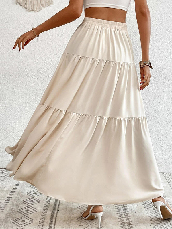 Antmvs Split-Joint Pleated Buttoned Loose Skirts Bottoms