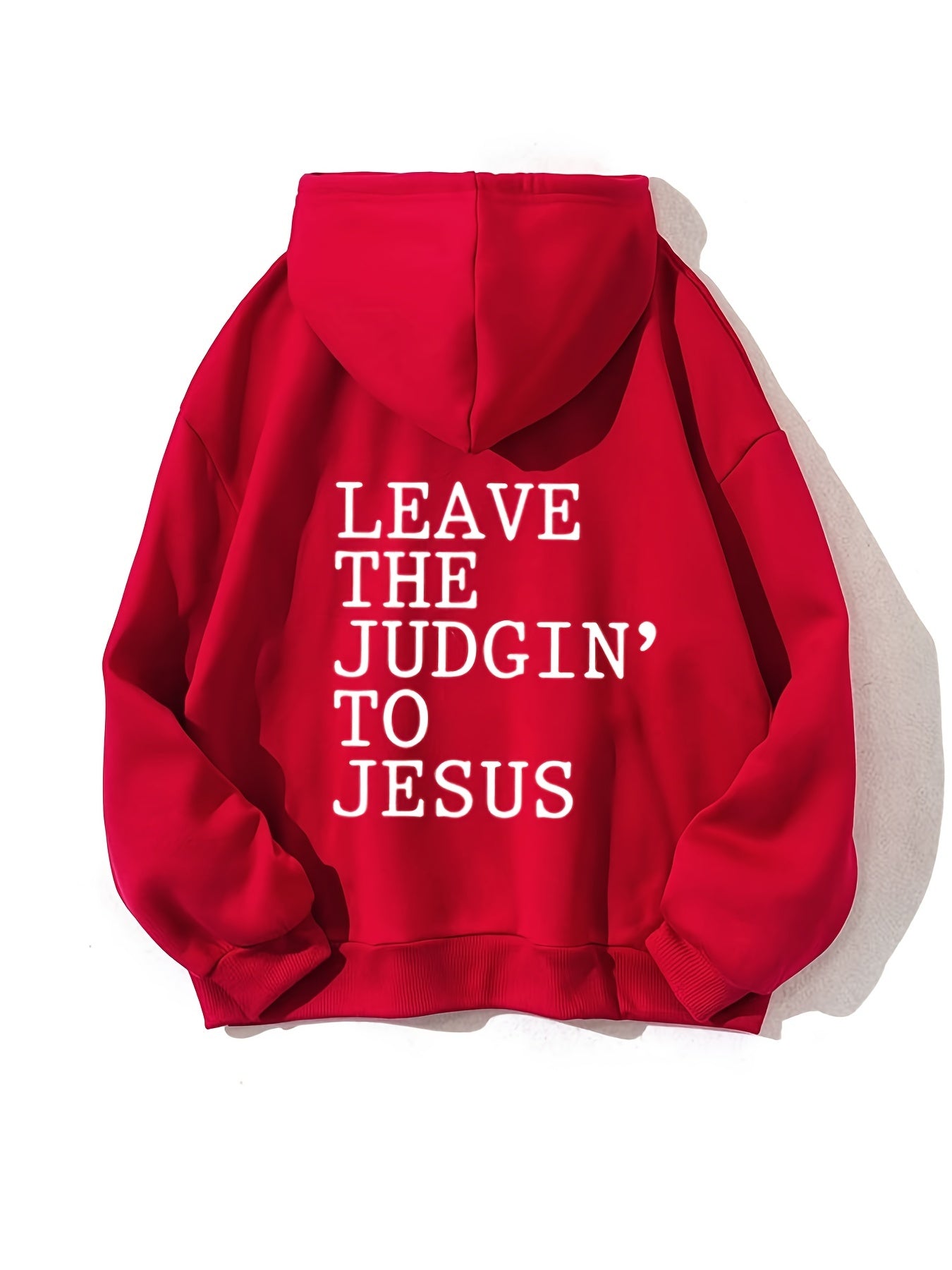 Antmvs Plus Size Casual Sweatshirt, Women's Plus Slogan Print Long Sleeve Drawstring Hooded Sweatshirt With Pockets