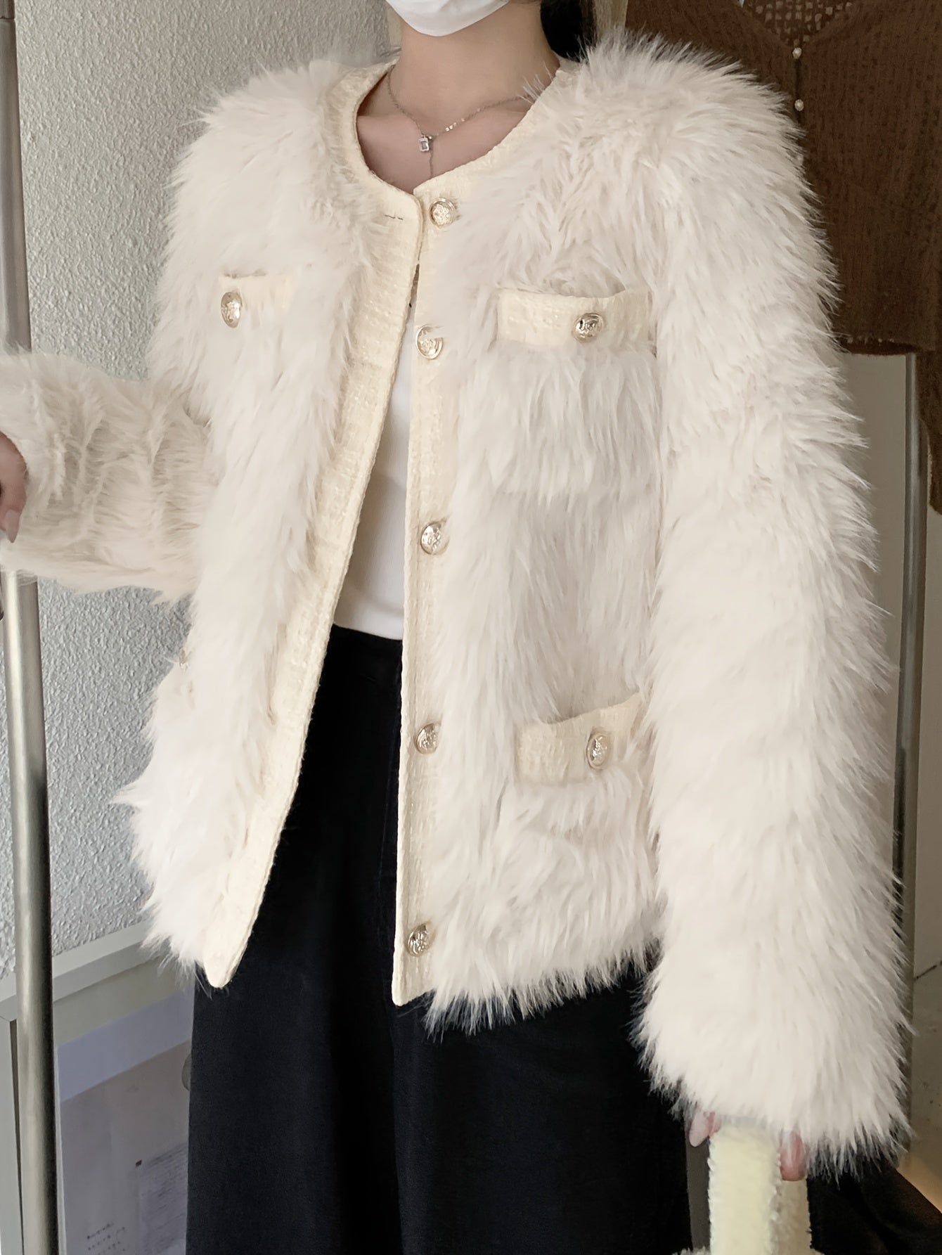 Antmvs Faux Fur Button Front Coat, Chic Thermal Long Sleeve Coat For Fall & Winter, Women's Clothing