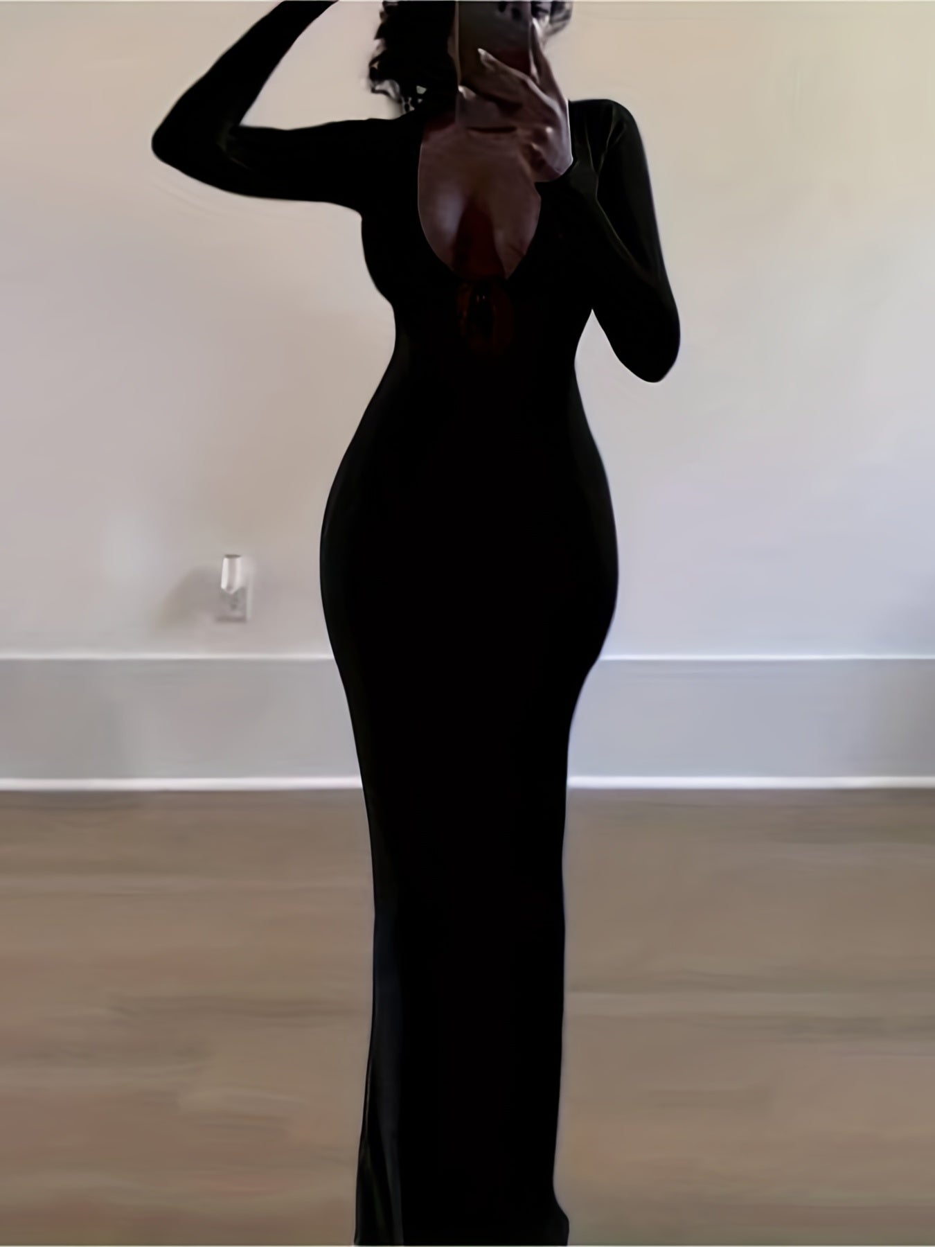 Antmvs Women's V Neck Ruched Sweater Dresses Puff Long Sleeve Sexy Side Slit Midi Knit Dress
