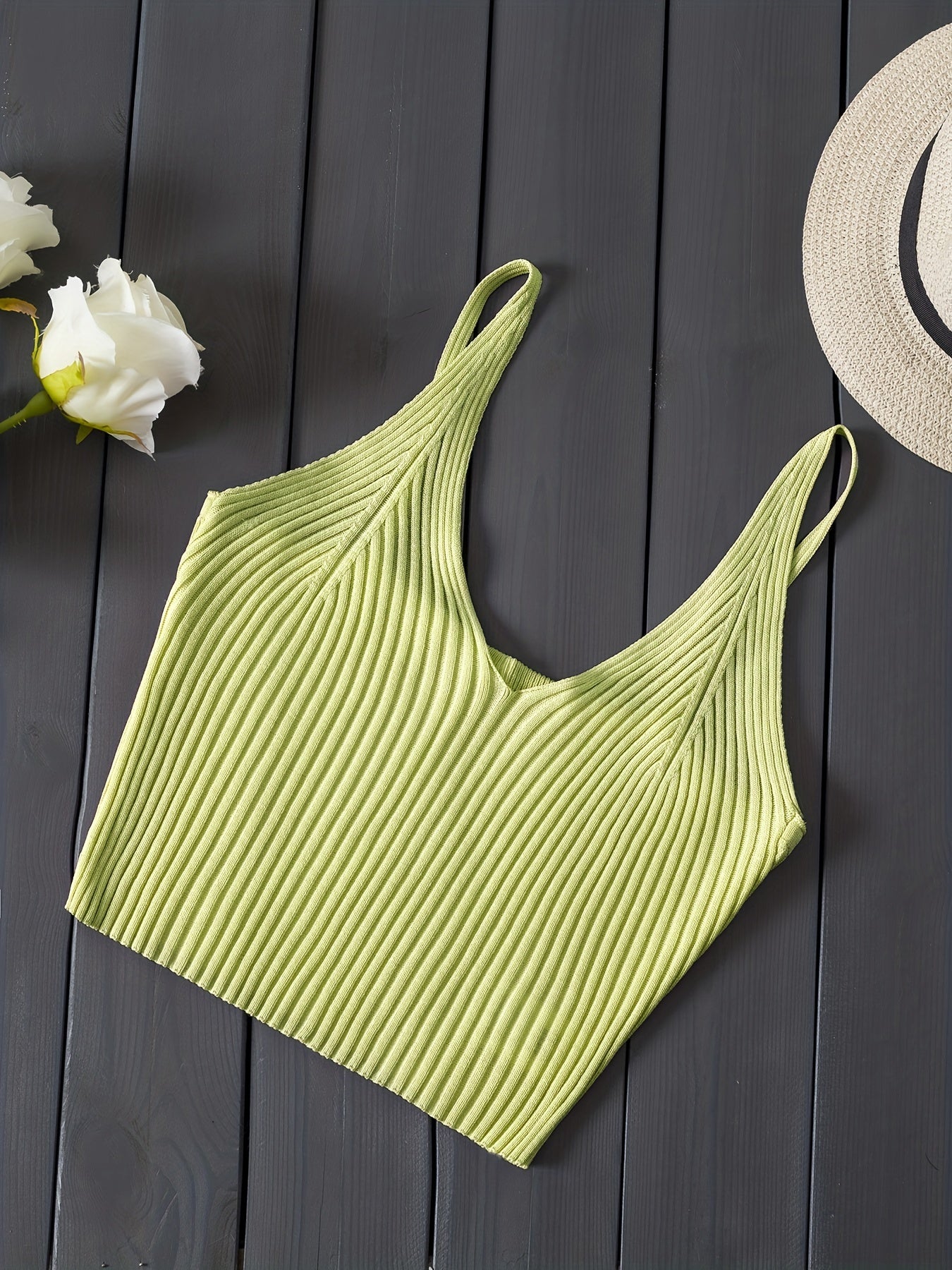 Antmvs Ribbed Knit Crop Cami Top, Y2K Sleeveless Top For Spring & Summer, Women's Clothing