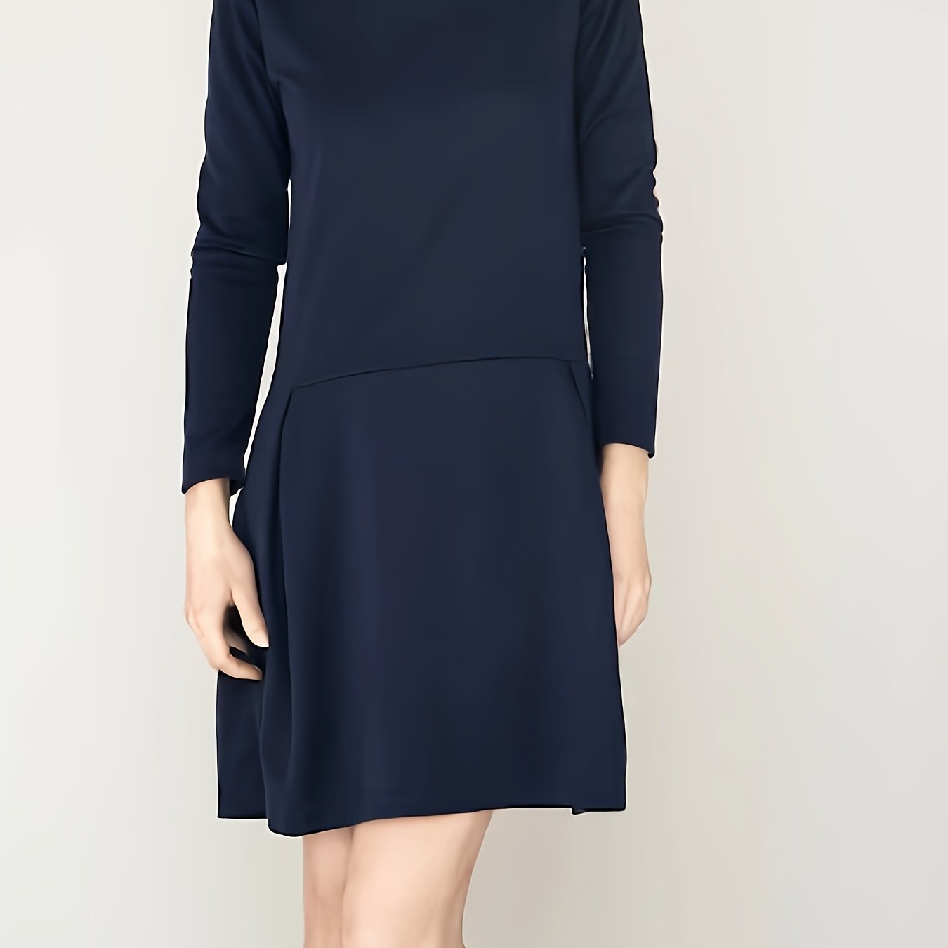Antmvs Solid Boat Neck Mini Dress, Casual Long Sleeve A Line Dress, Women's Clothing
