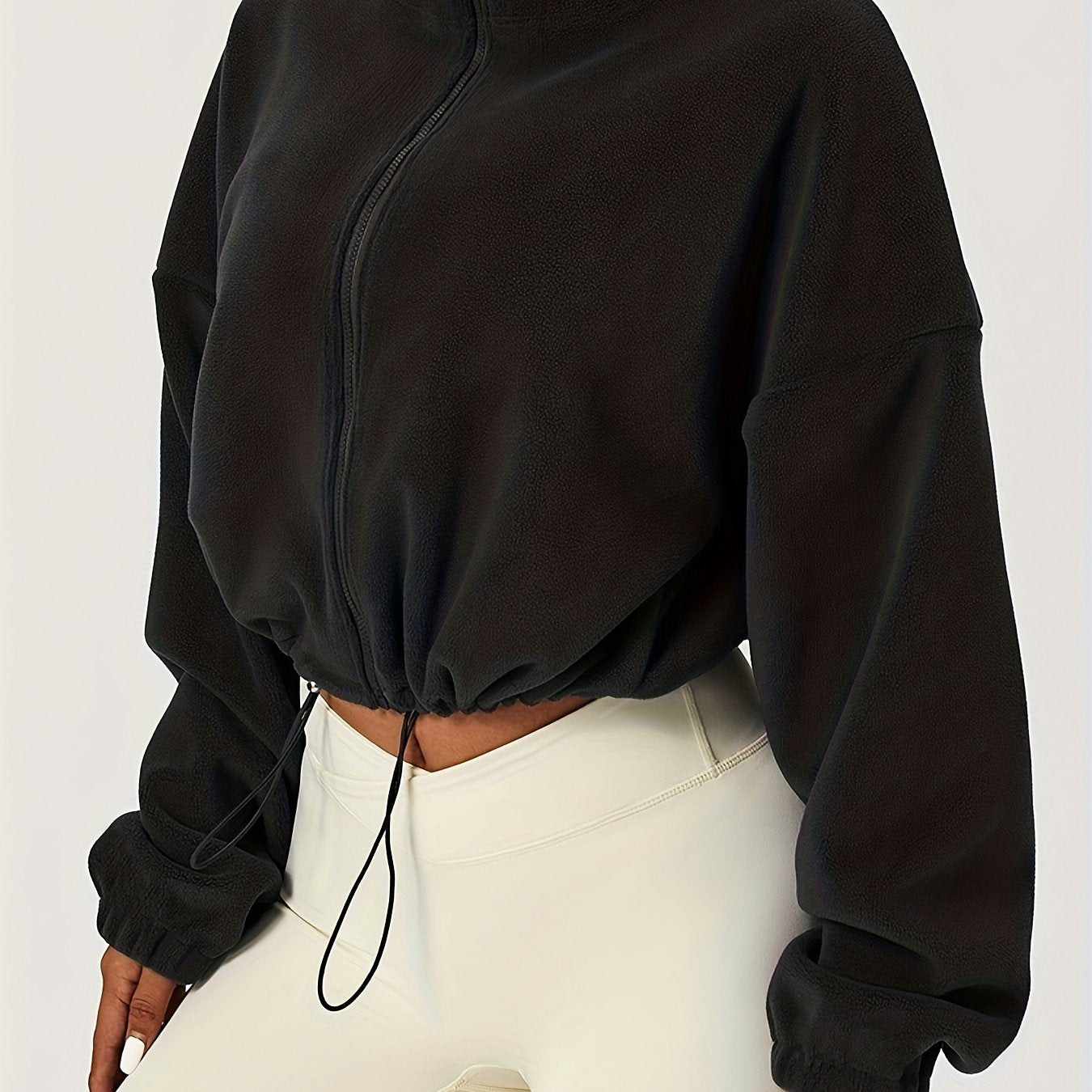 Antmvs Women's Warm Fleece Crop Jacket With Zipper And Drawstring - Perfect For Casual Sports And Outdoor Activities