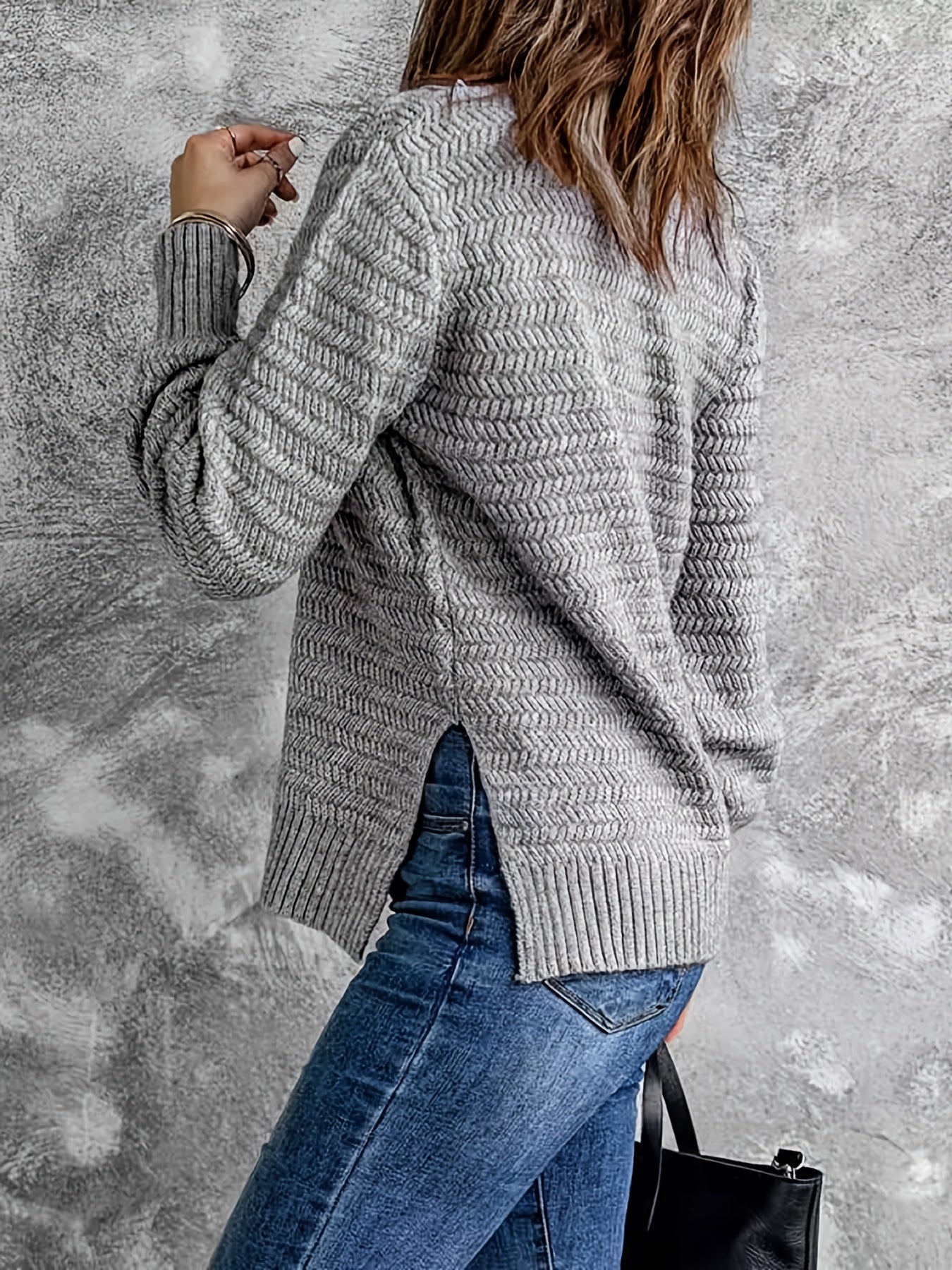 Antmvs Contrast Lace Knitted Sweater, Casual Long Sleeve Pullover Sweater For Spring & Fall, Women's Clothing
