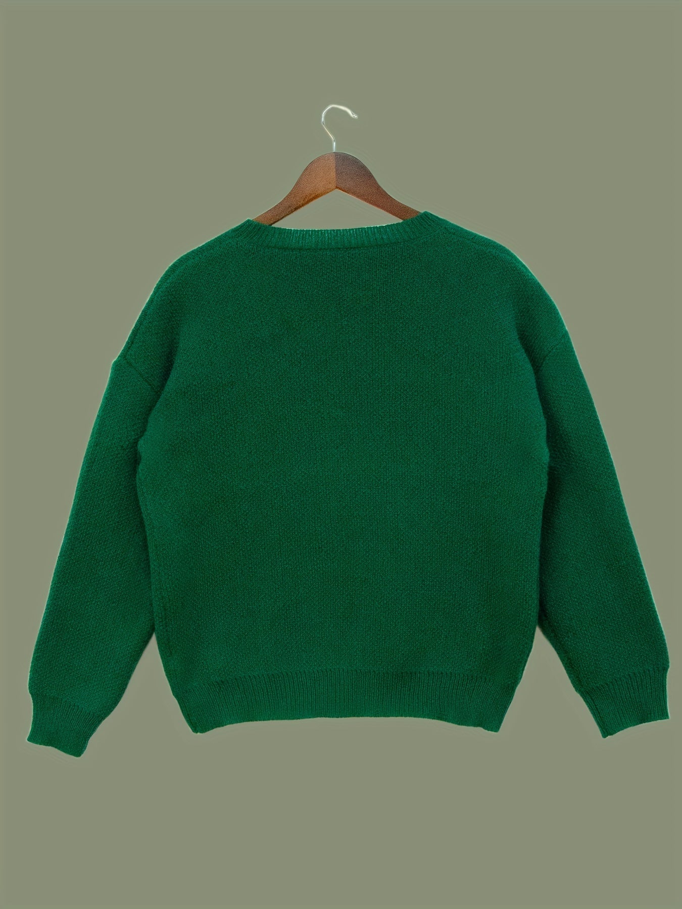 Antmvs Skeleton Pattern Drop Shoulder Sweater, Casual Long Sleeve Crew Neck Sweater For Fall & Winter, Women's Clothing