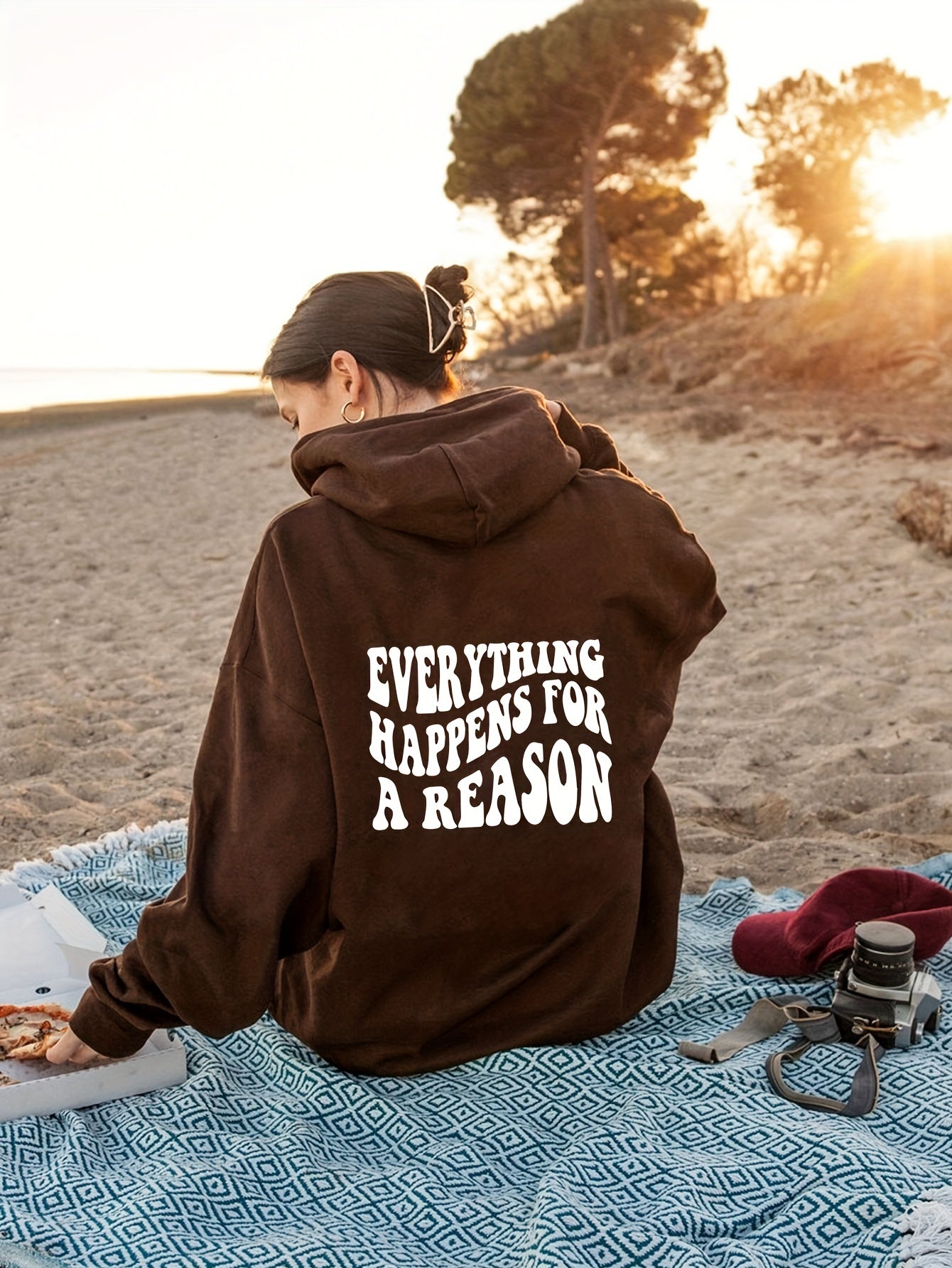 Antmvs Plus Size Casual Sweatshirt, Women's Plus Letter Print Long Sleeve Drawstring Hoodie With Giant Pocket
