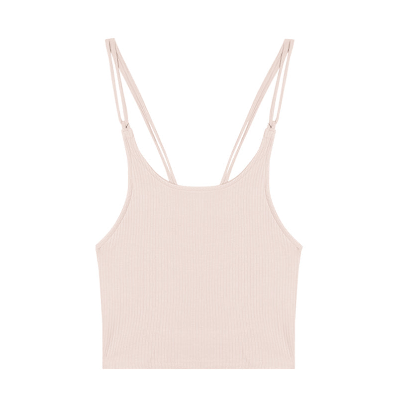 Antmvs Dalia Solid Color Backless Lace-Up Halter Neck Slim Camisole Cropped Top