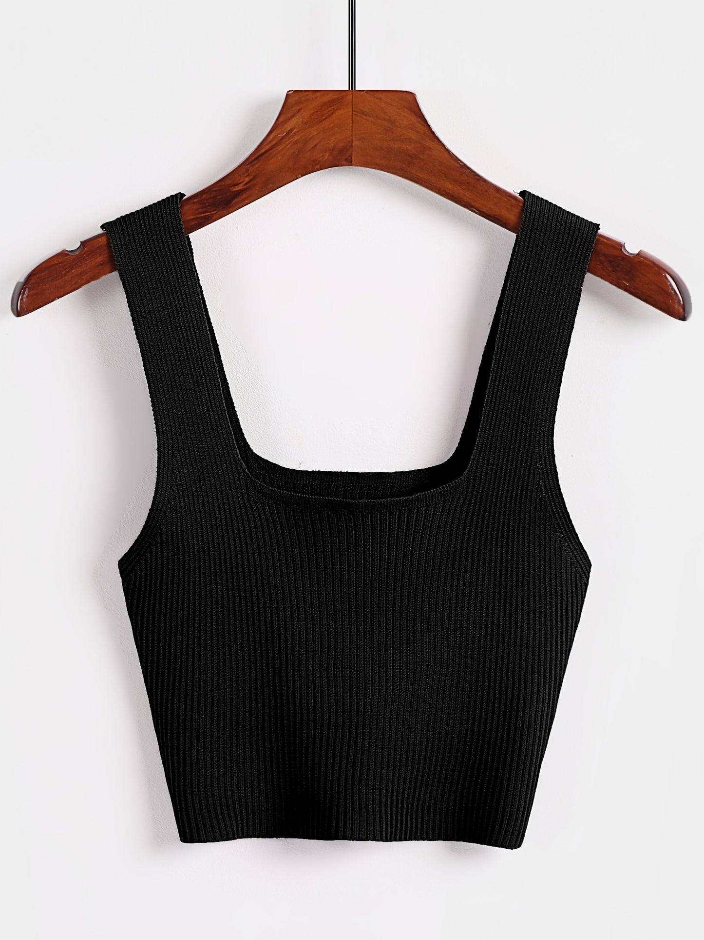 Antmvs Solid Cropped Rib Knitted Vest, Elegant Sleeveless Summer Stretchy Vest, Women's Clothing
