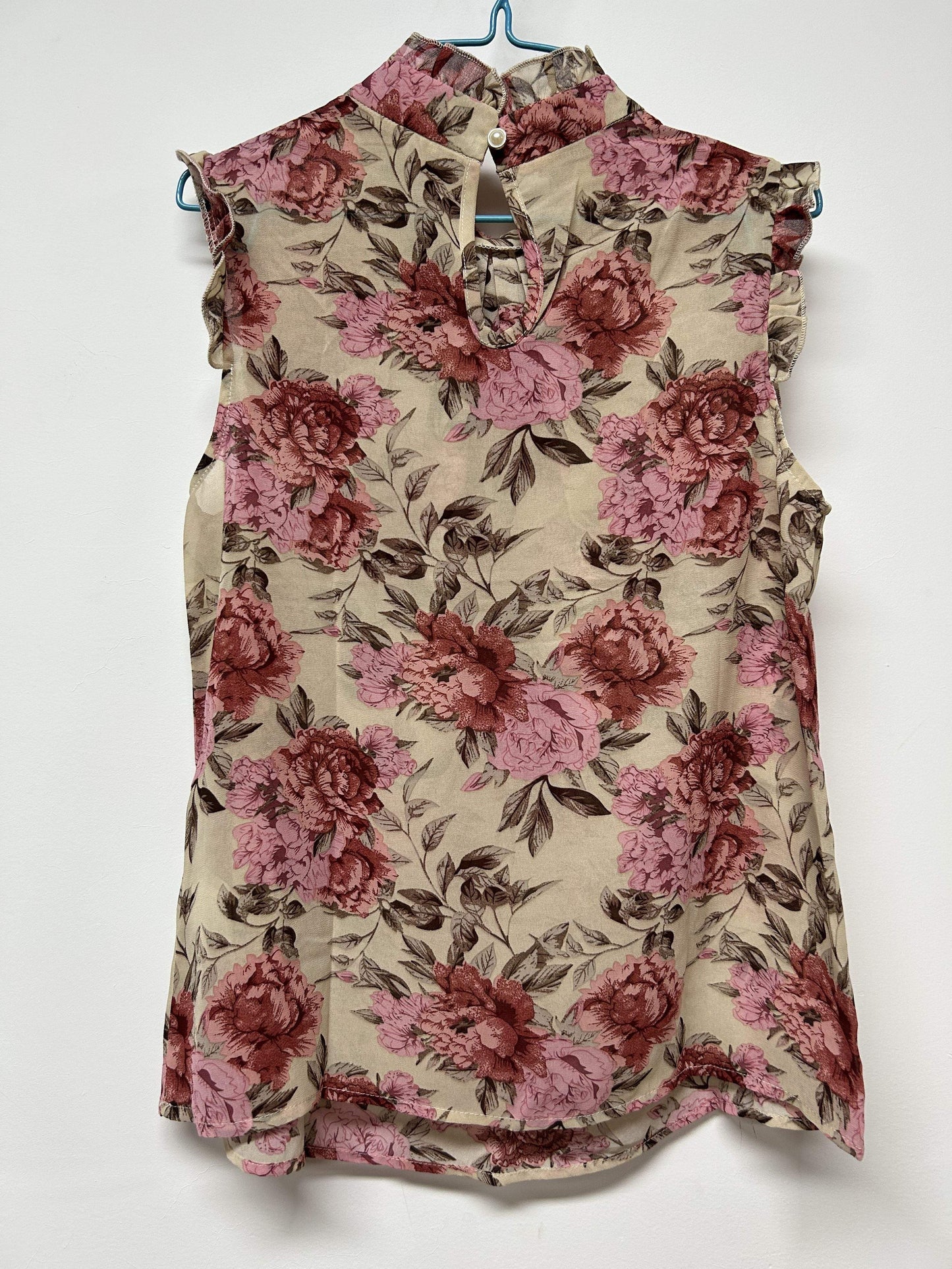 Antmvs Floral Print Ruffle Trim Blouse, Elegant Mock Neck Blouse For Spring & Summer, Women's Clothing