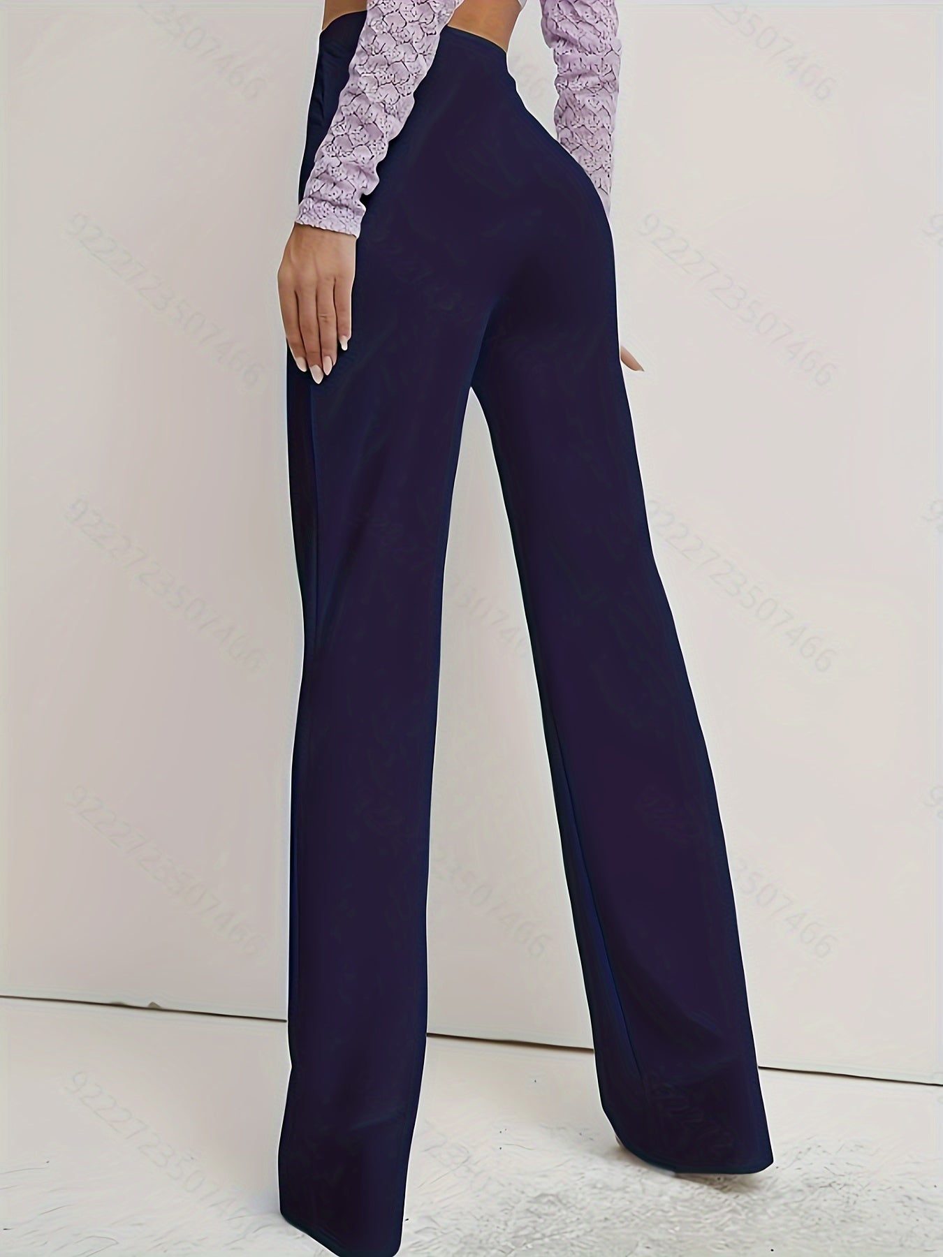 Antmvs Solid Straight Leg Pants, Casual High Waist Work Pants, Women's Clothing
