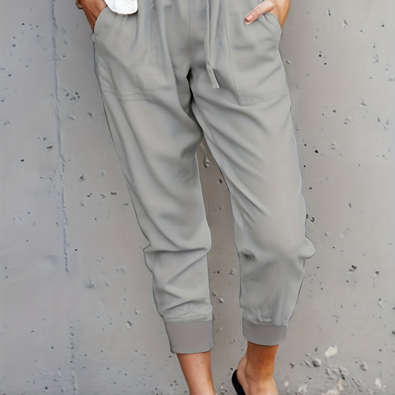 Antmvs Minimalist Drawstring Waist Pants, Solid Casual Pants For Spring & Summer, Women's Clothing