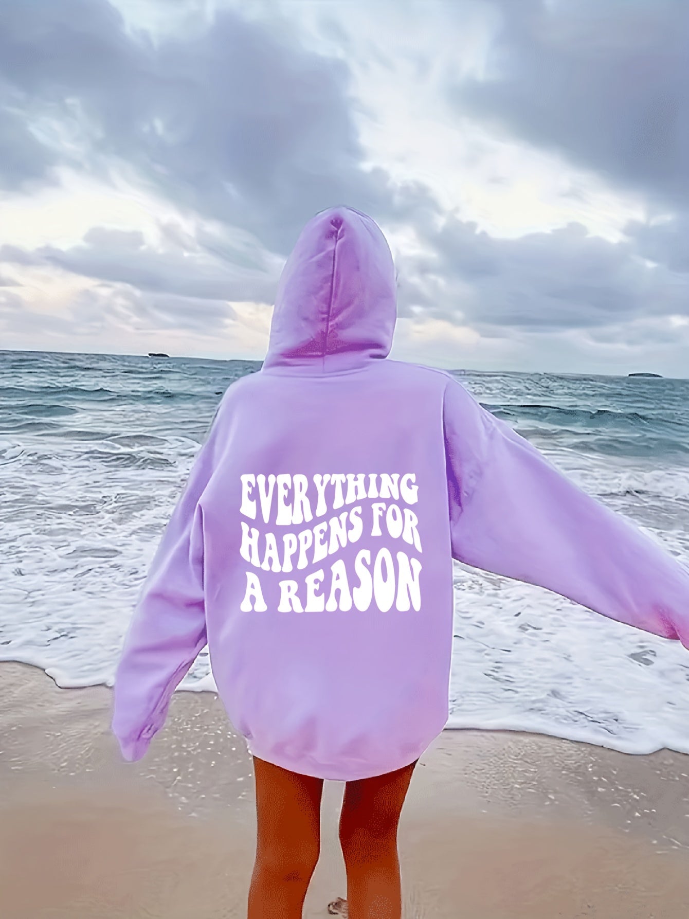 Antmvs Plus Size Casual Sweatshirt, Women's Plus Letter Print Long Sleeve Drawstring Hoodie With Giant Pocket