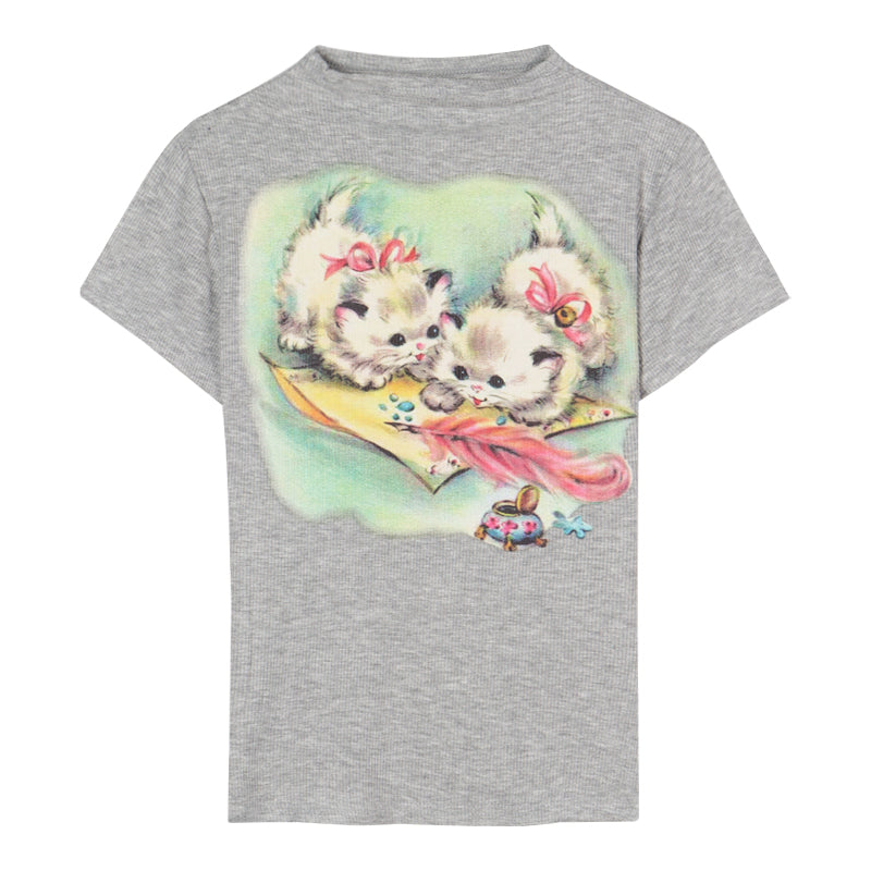 Antmvs Willa Solid Color Graphic Cat Image Print Slim Summer Cropped Top