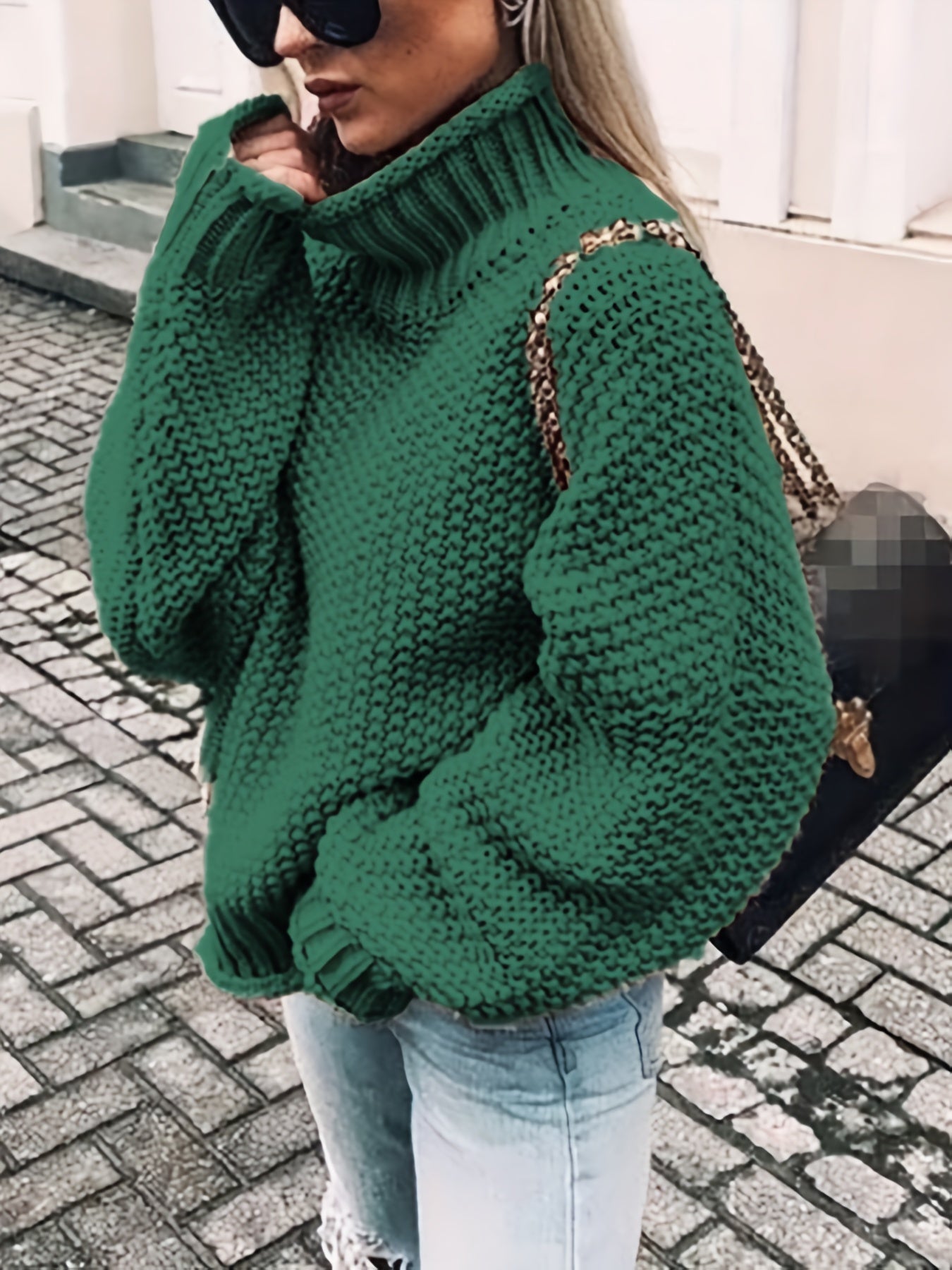 Antmvs Solid Turtle Neck Pullover Sweater, Casual Long Sleeve Sweater For Fall & Winter, Women's Clothing