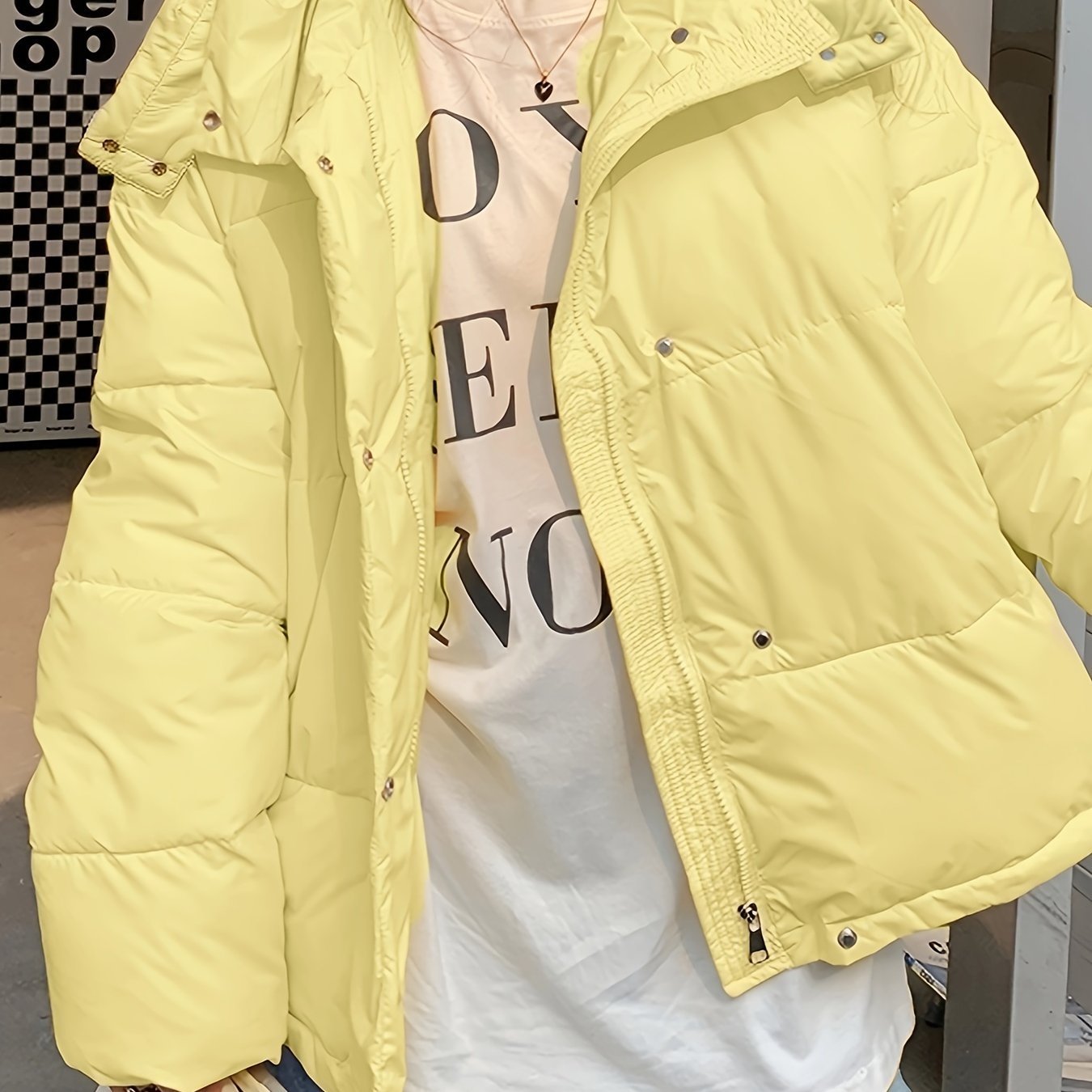Antmvs Zip Up Hooded Warm Coat, Casual Solid Long Sleeve Winter Outerwear, Women's Clothing