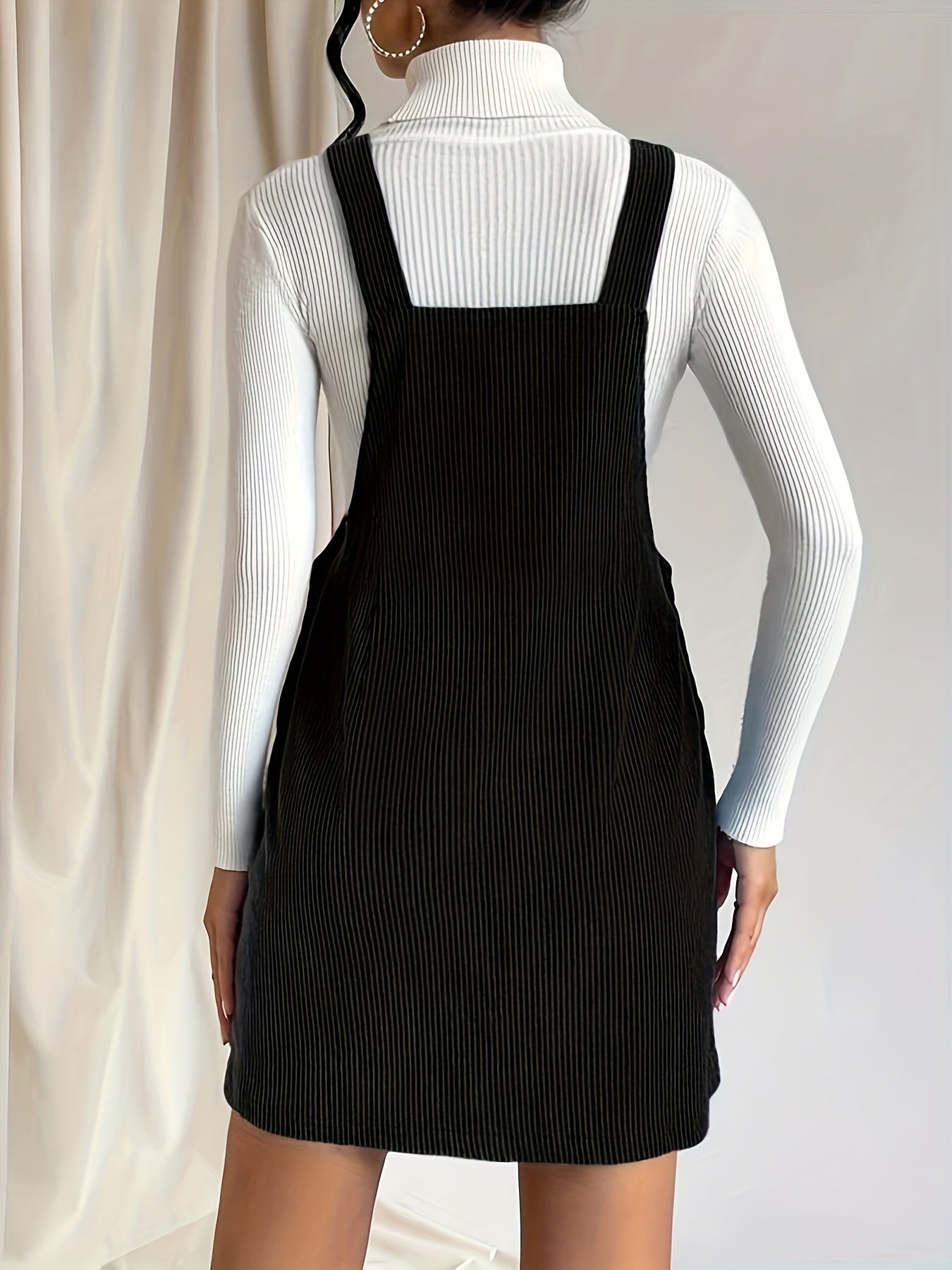 Antmvs Solid Sleeveless Overall Dress, Casual Versatile Mini Dress With Buttons, Women's Clothing