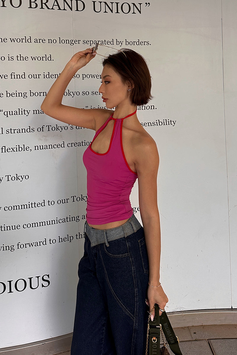 Antmvs Colleen Solid Color Halter Neck Y2K Cutout Slim Suspender Top