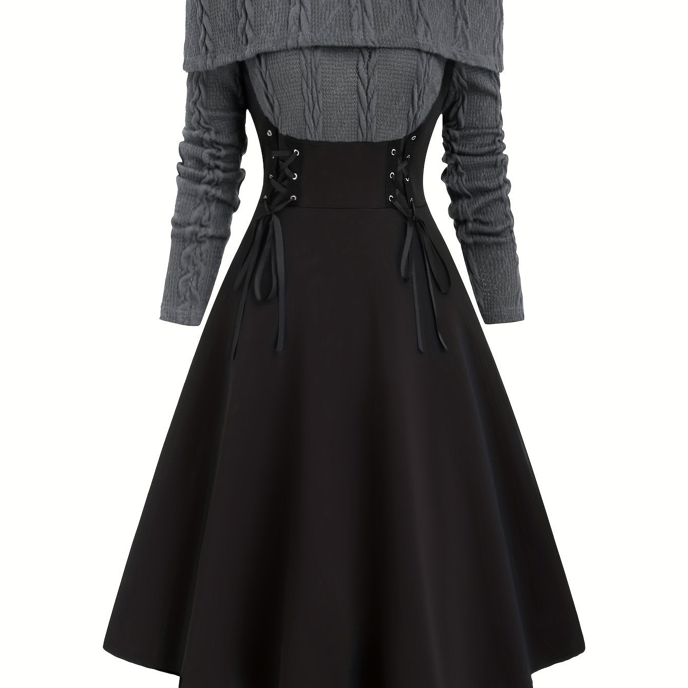 Antmvs Color Block Off Shoulder Dress, Elegant Vintage Long Sleeve Dress, Women's Clothing