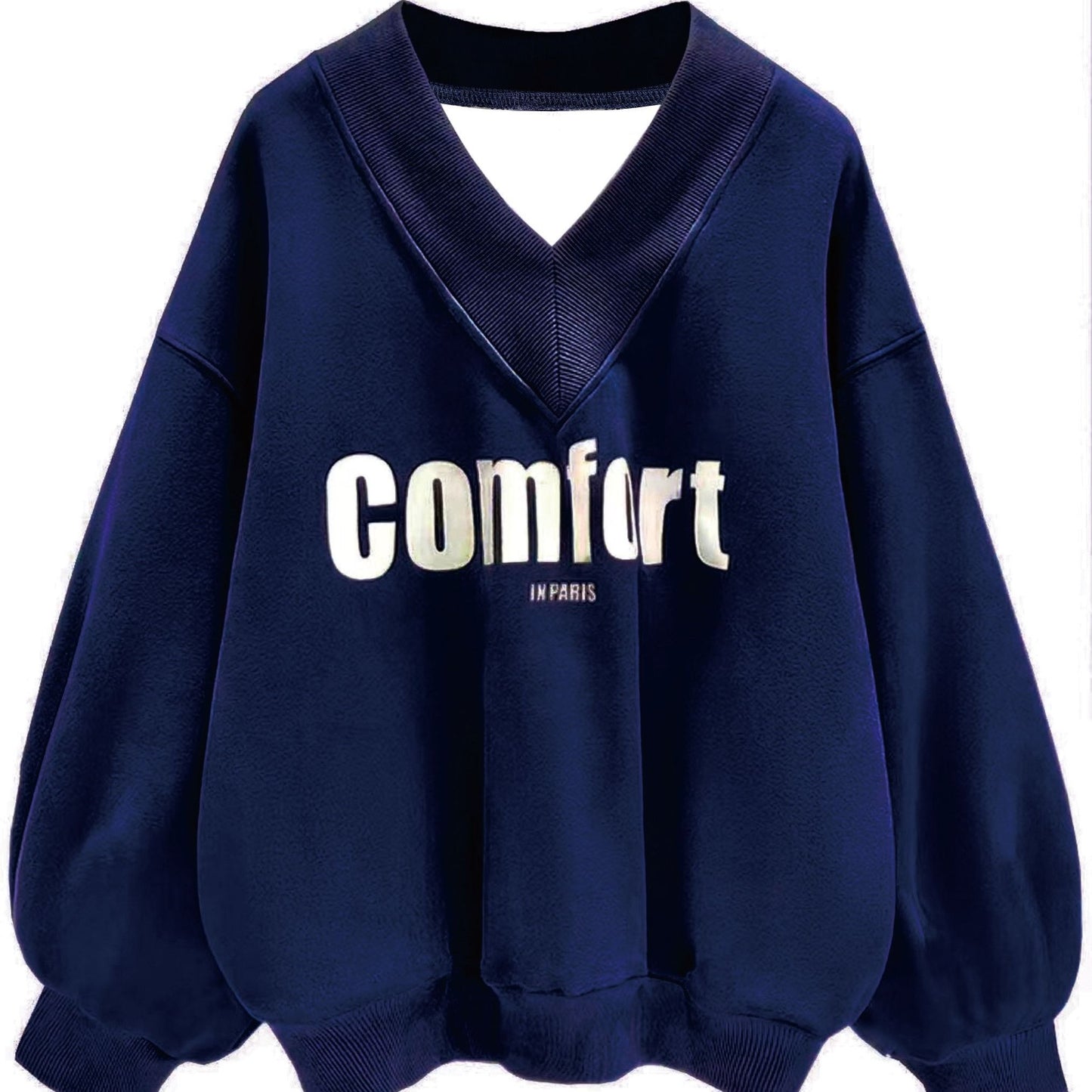Antmvs Letter Graphic Print Sweatshirt, Long Sleeve V Neck Pullover Sweatshirt, Casual Tops For Fall & Winter, Women's Clothing