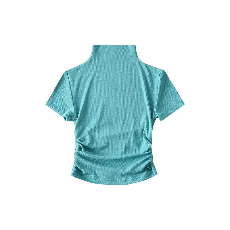 Antmvs Norma Solid Color Short Sleeve Turtleneck Slim Cropped Top
