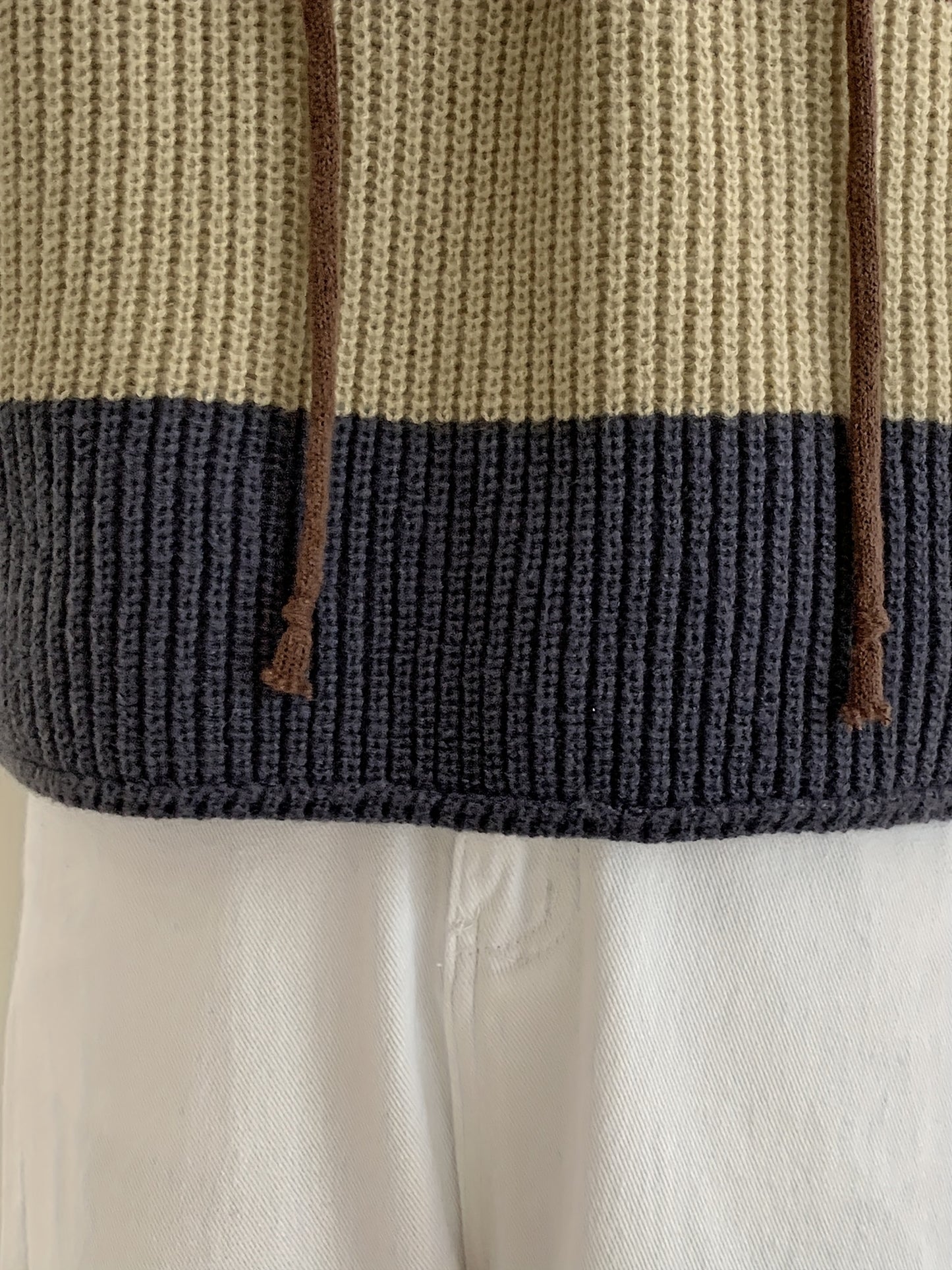 Antmvs Color Block Drawstring Knit Sweater, Casual Long Sleeve Loose Fashion Sweater, Women's Clothing