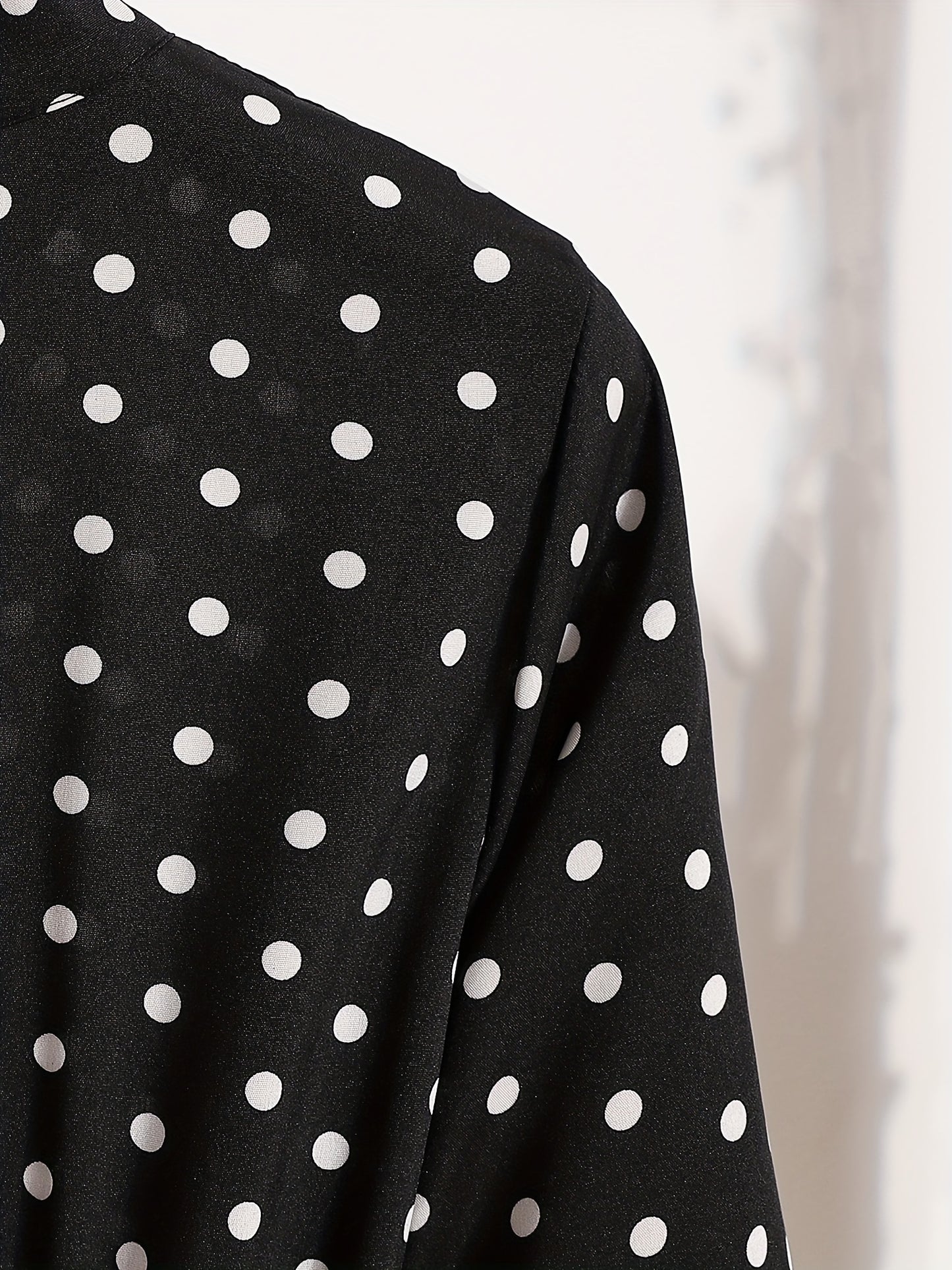 Antmvs Pin Dot Print Dress, Vintage Tie Neck Long Sleeve A Line Dress, Women's Clothing