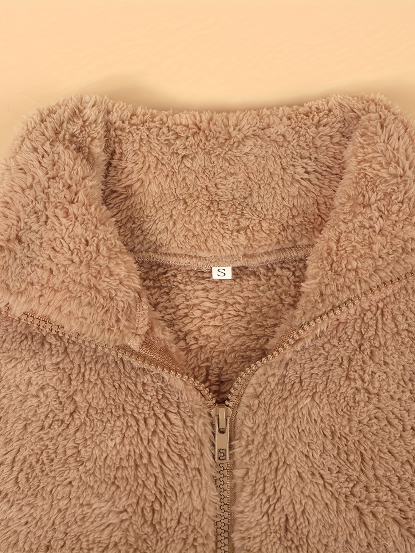 Antmvs Fuzzy Zip Up Jacket, Casual Long Sleeve Solid Outerwear, Women's Clothing
