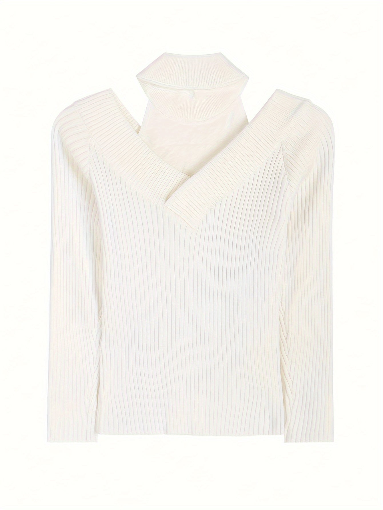 Antmvs Cold Shoulder Choker Neck Sweater, Chic Long Sleeve Sweater For Fall & Winter, Women's Clothing
